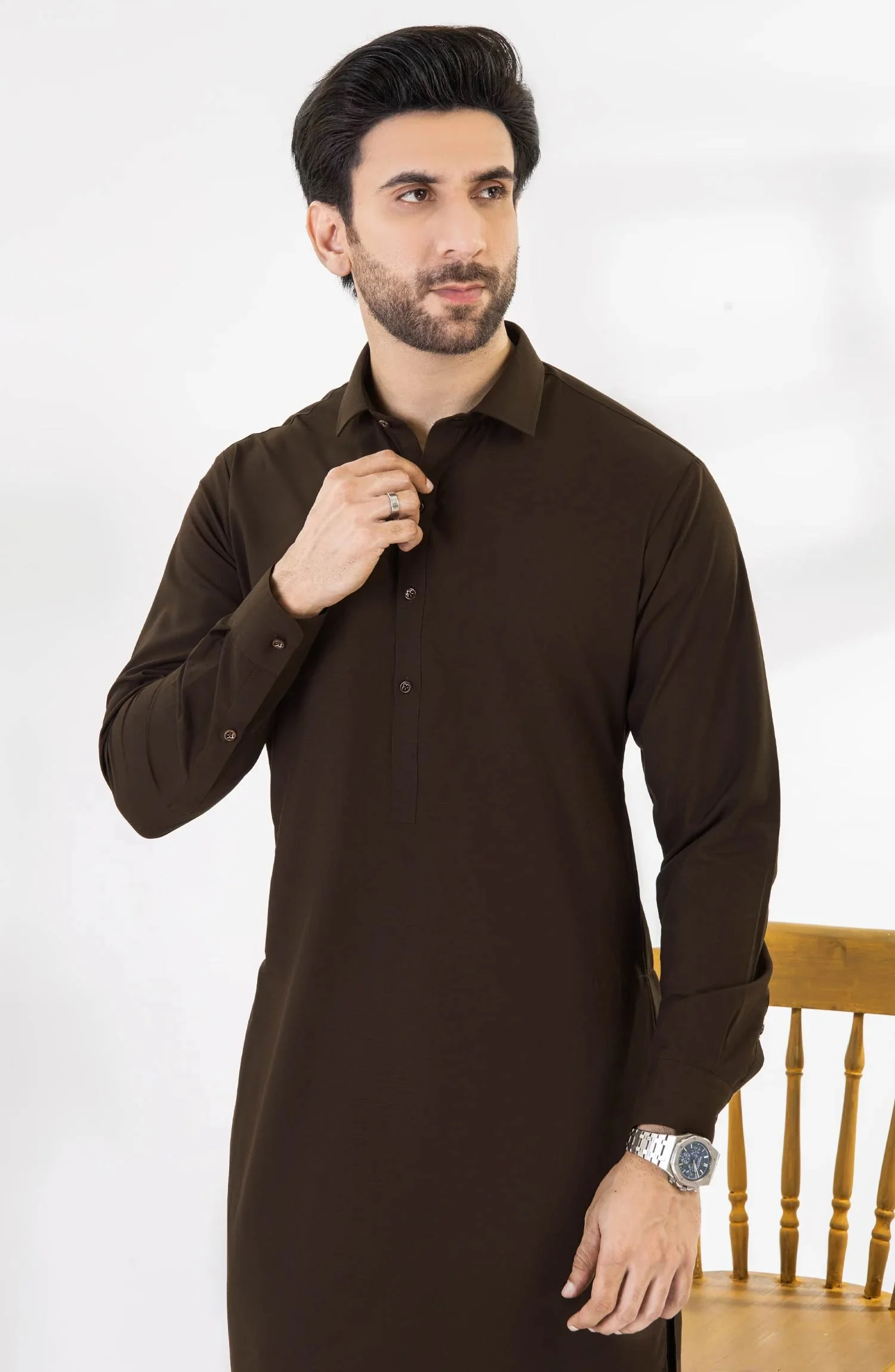 CHOCOLATE BROWN BLENDED KAMEEZ SHALWAR - Image 2