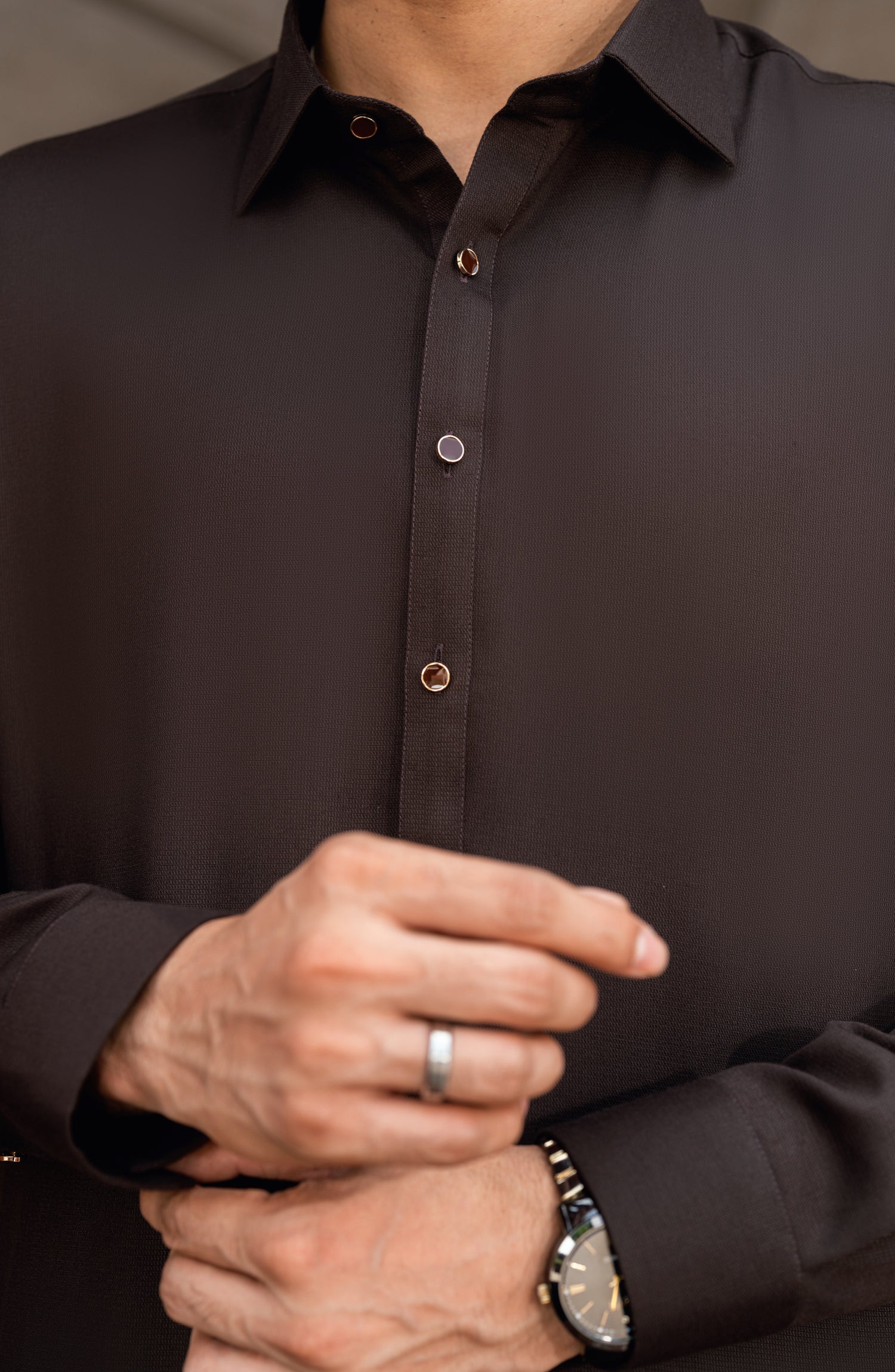 CHOCOLATE BROWN BLENDED KAMEEZ SHALWAR - Image 2
