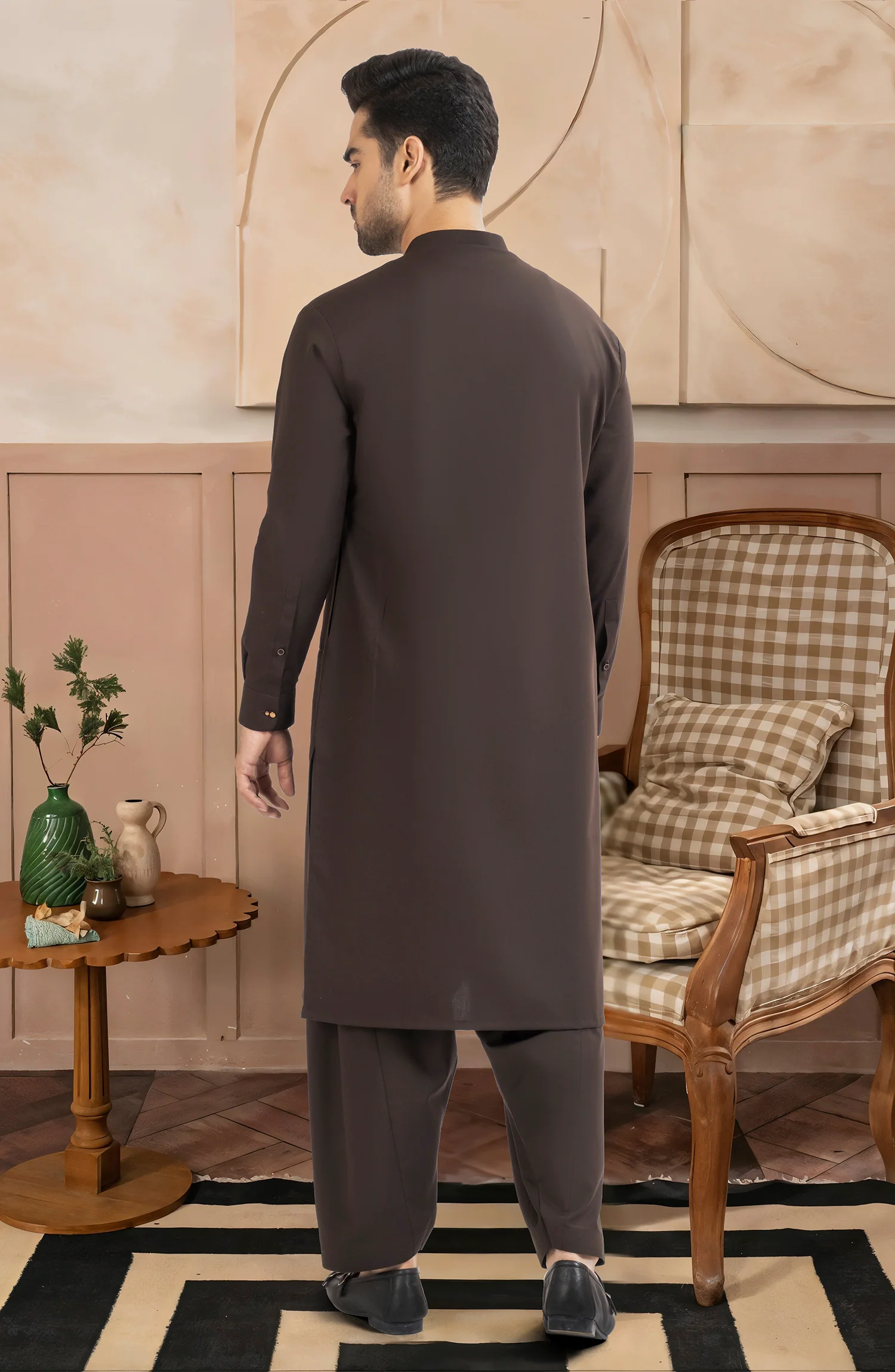 CHOCOLATE BROWN BLENDED KAMEEZ SHALWAR - Image 7