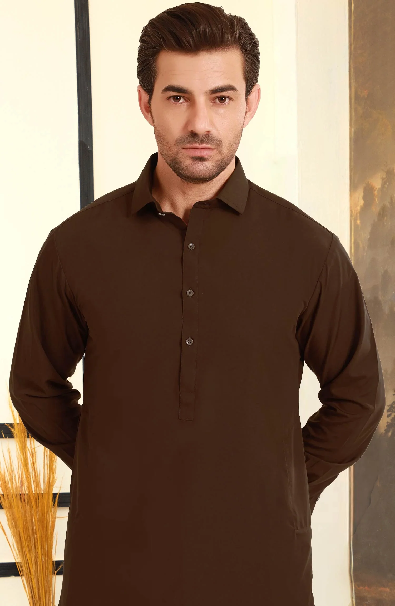 CHOCOLATE BROWN BLENDED KAMEEZ SHALWAR - Image 2