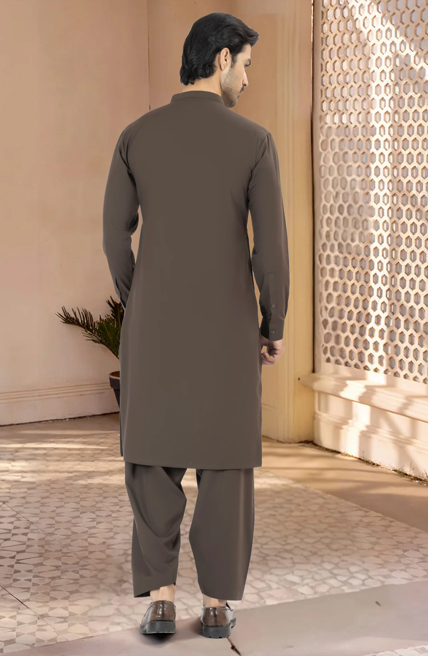 CHOCOLATE BROWN BLENDED KAMEEZ SHALWAR - Image 2