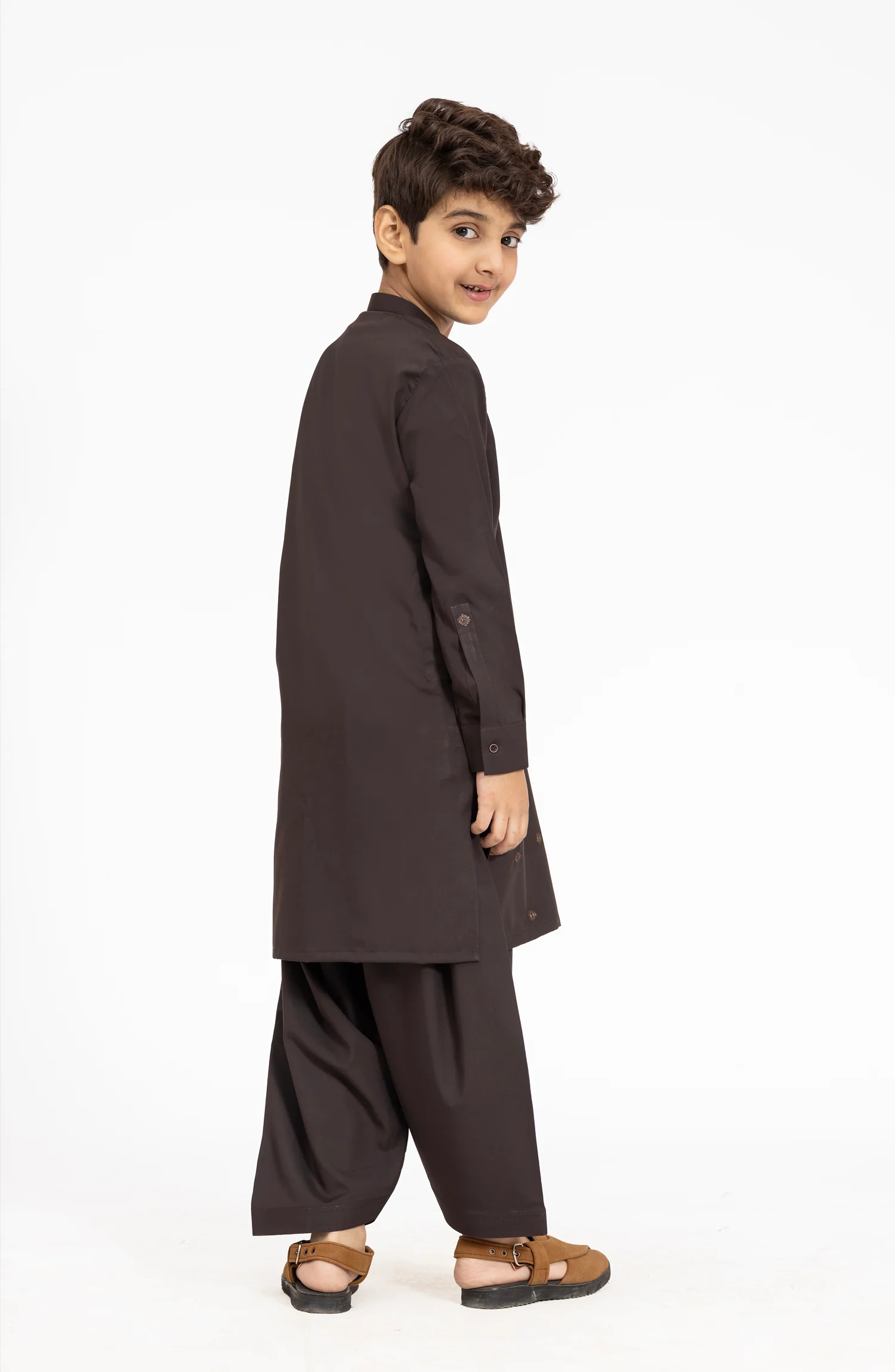 CHOCOLATE-BROWN EMBROIDERED BLENDED KAMEEZ SHALWAR - Image 6