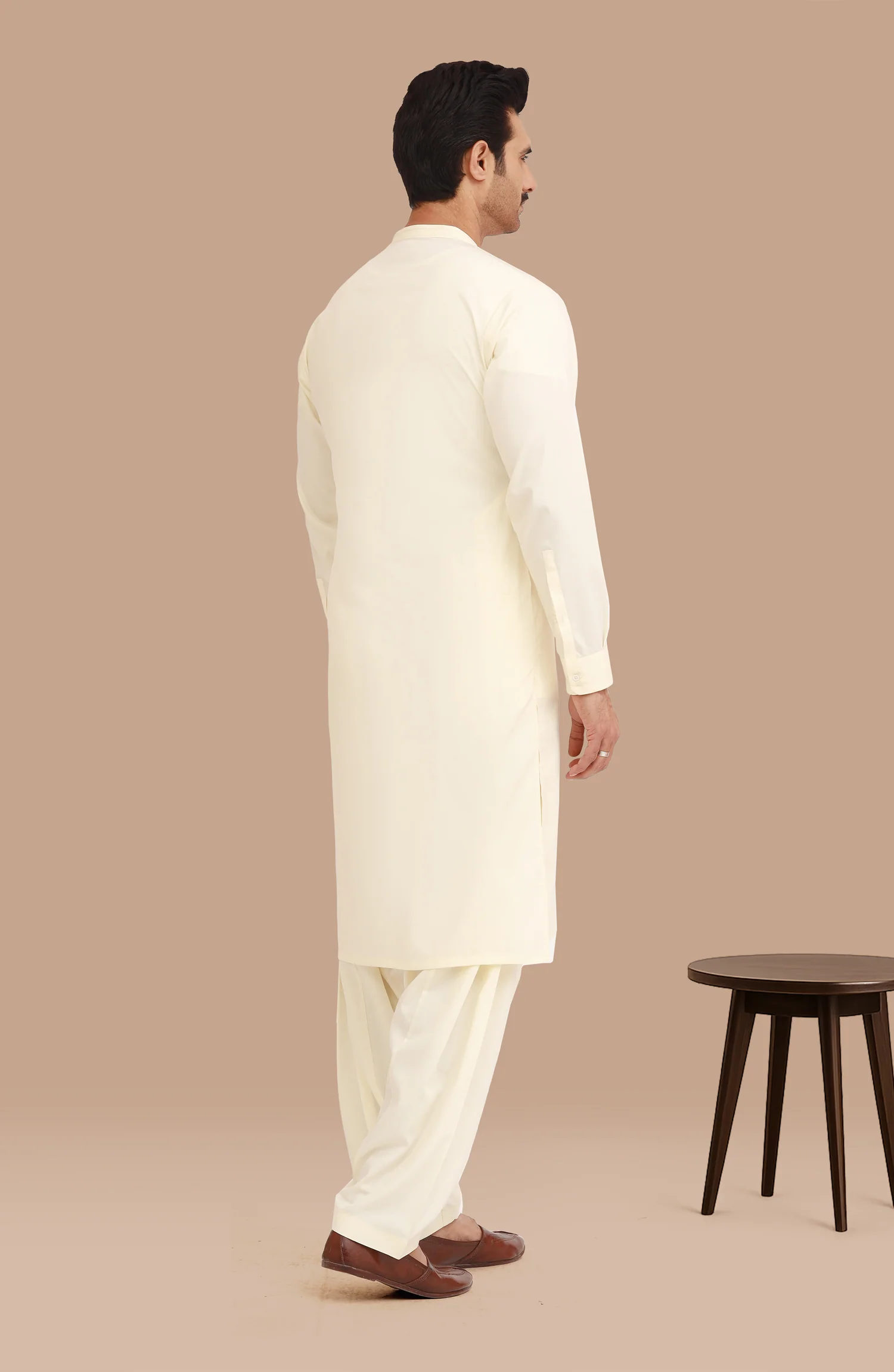 CREAM BLENDED EMBROIDERED KAMEEZ SHALWAR - Image 6
