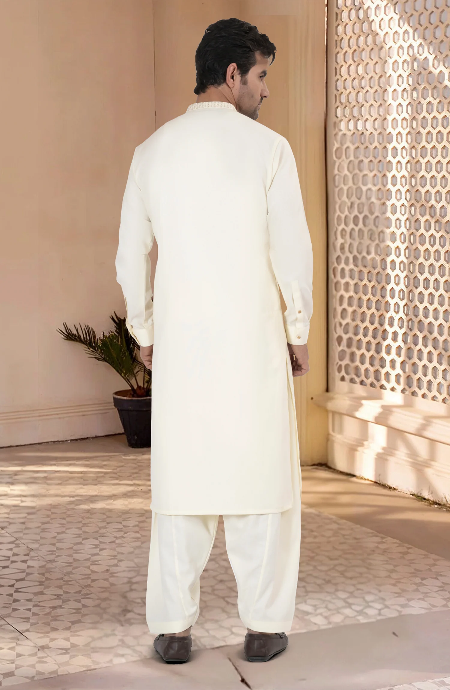 CREAM BLENDED EMBROIDERED KAMEEZ SHALWAR - Image 6