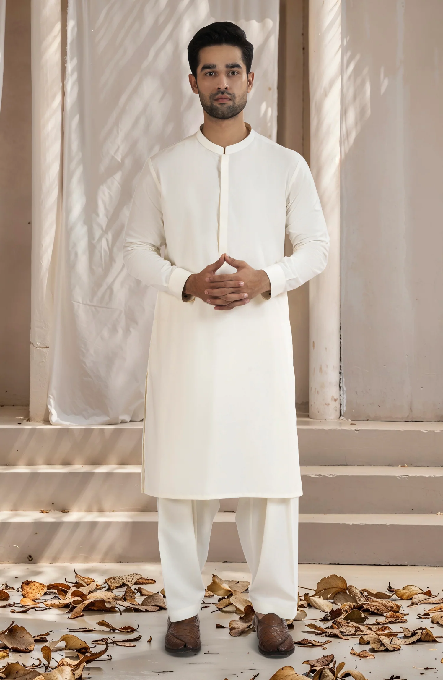 CREAM BLENDED KAMEEZ SHALWAR