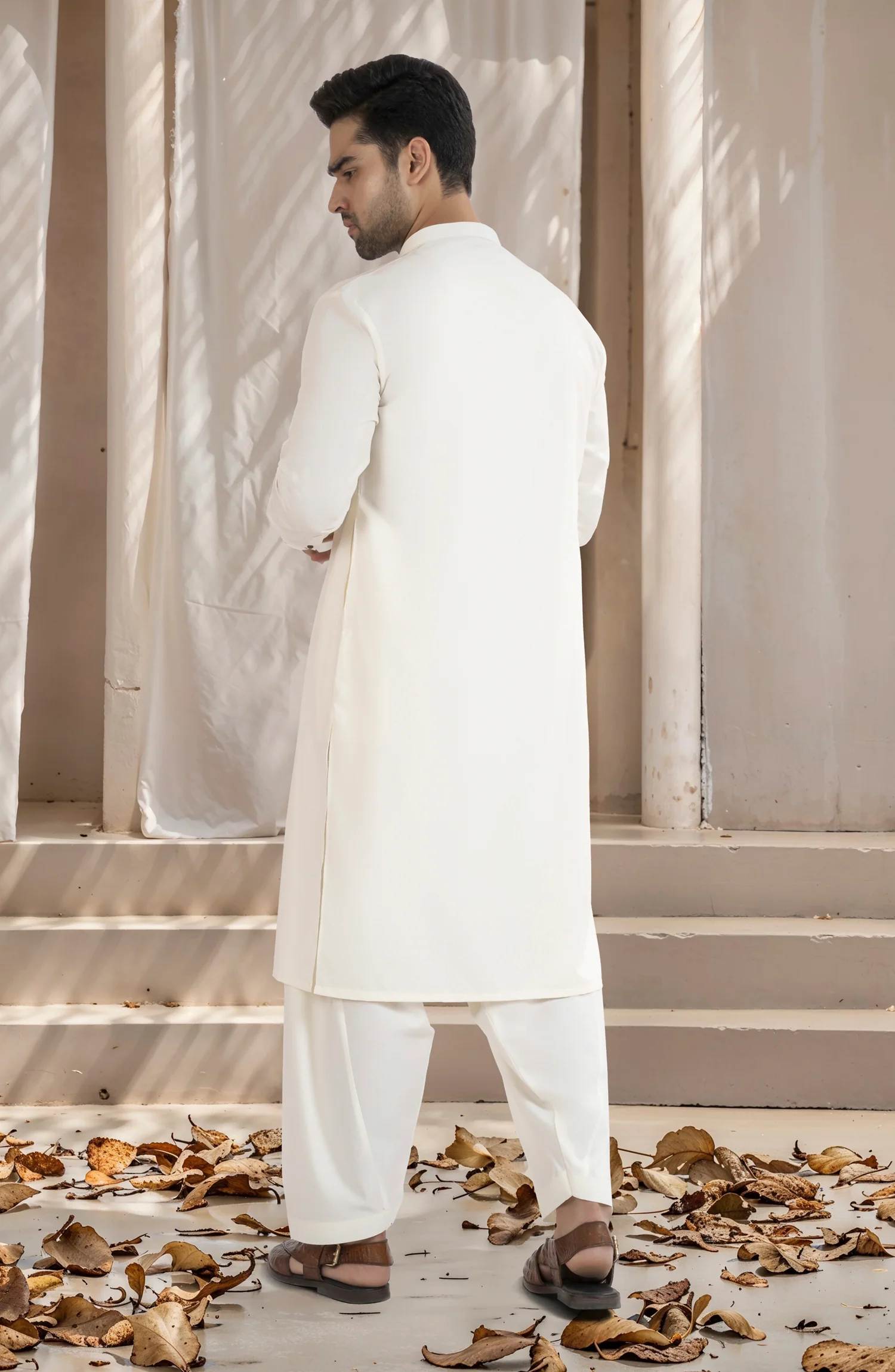 CREAM BLENDED KAMEEZ SHALWAR - Image 5