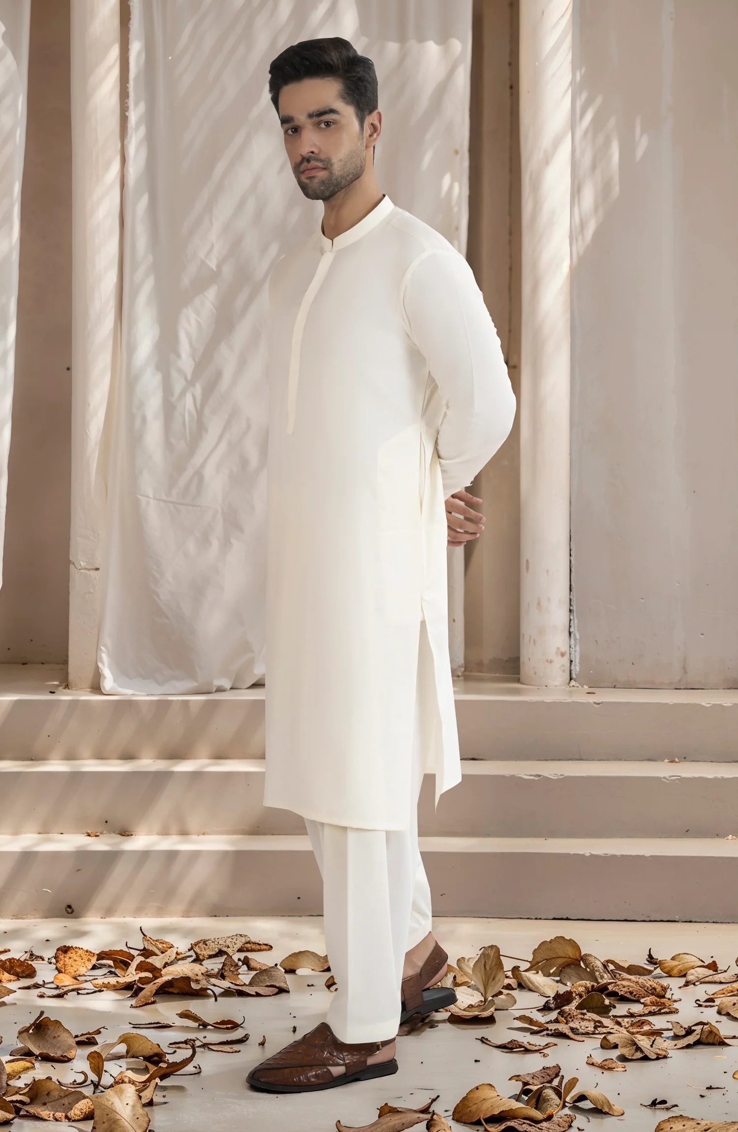 CREAM BLENDED KAMEEZ SHALWAR - Image 6