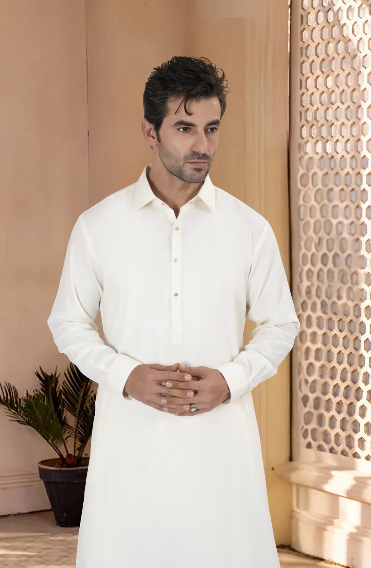 CREAM BLENDED KAMEEZ SHALWAR - Image 4