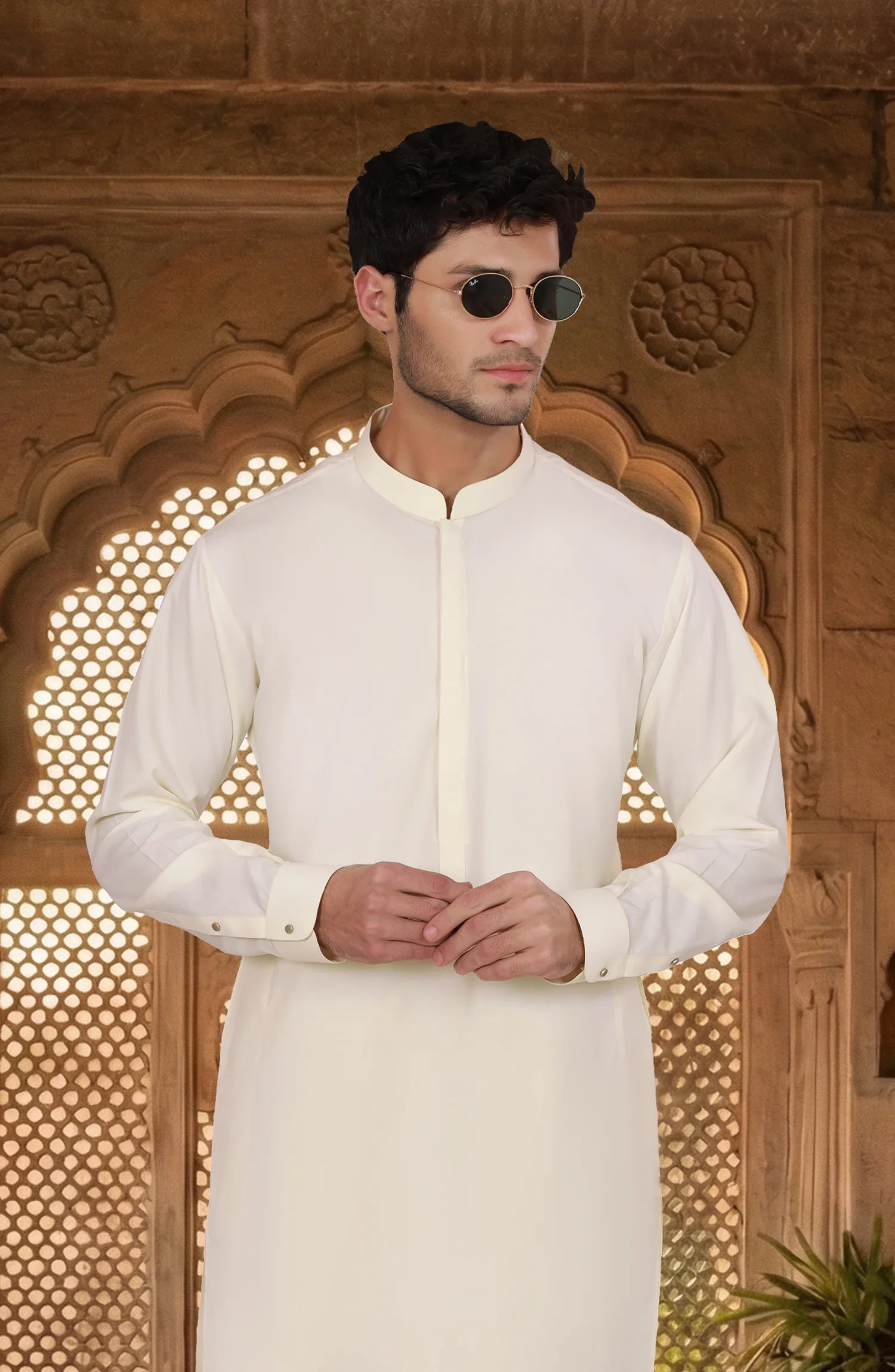 CREAM BLENDED KAMEEZ SHALWAR - Image 2