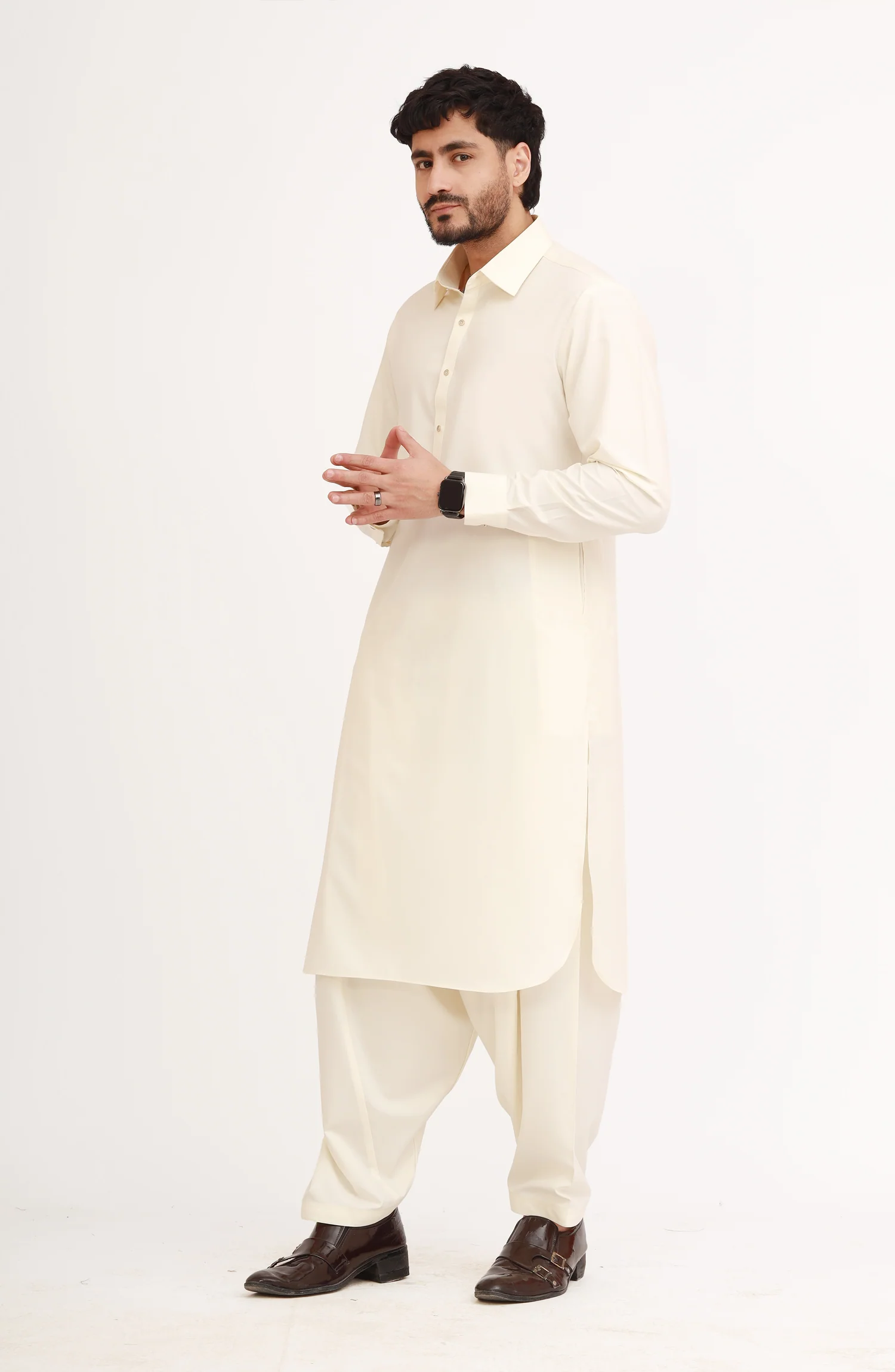 CREAM BLENDED KAMEEZ SHALWAR - Image 6