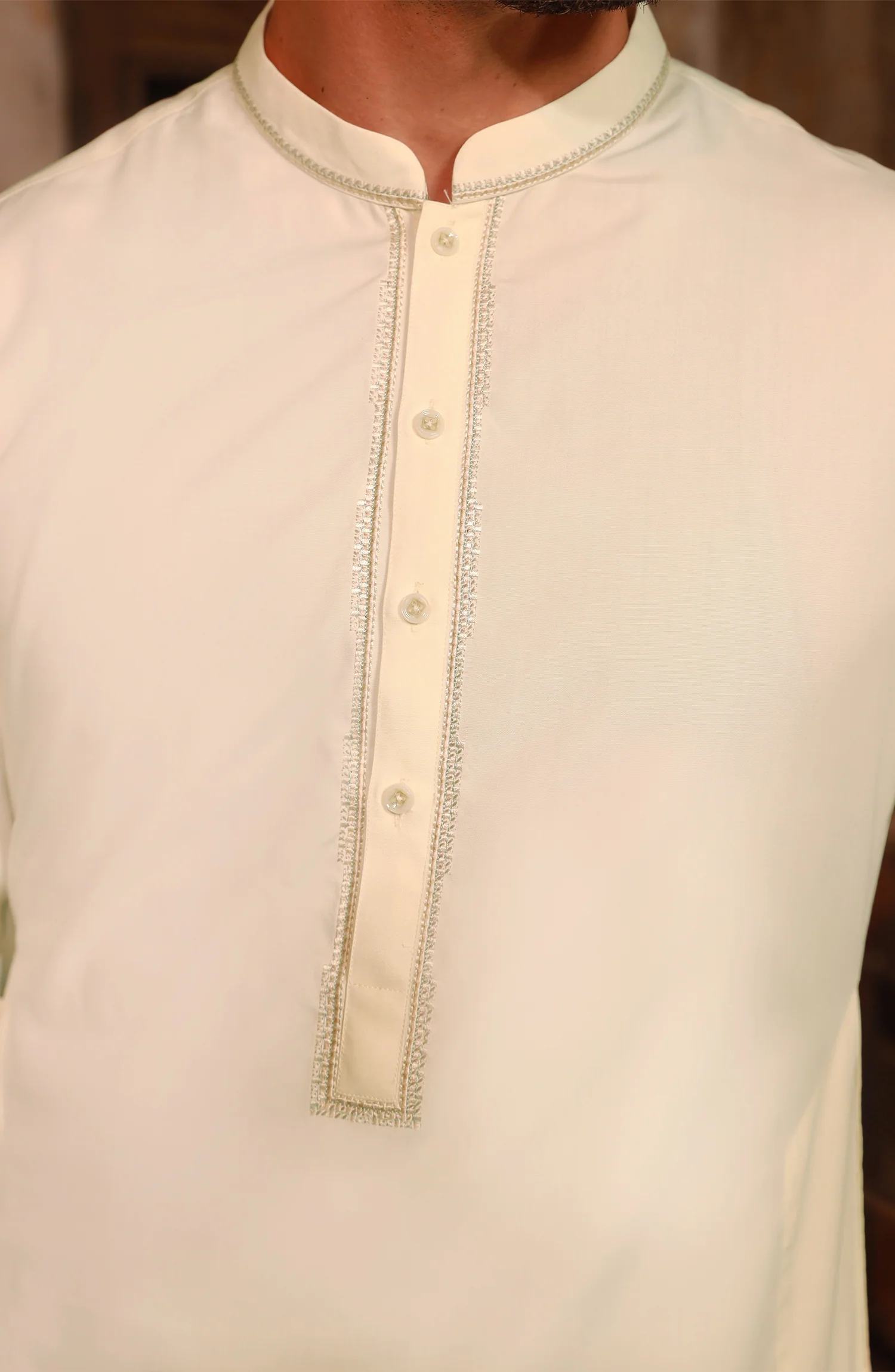 CREAM EMBROIDERED BLENDED KAMEEZ SHALWAR - Image 2