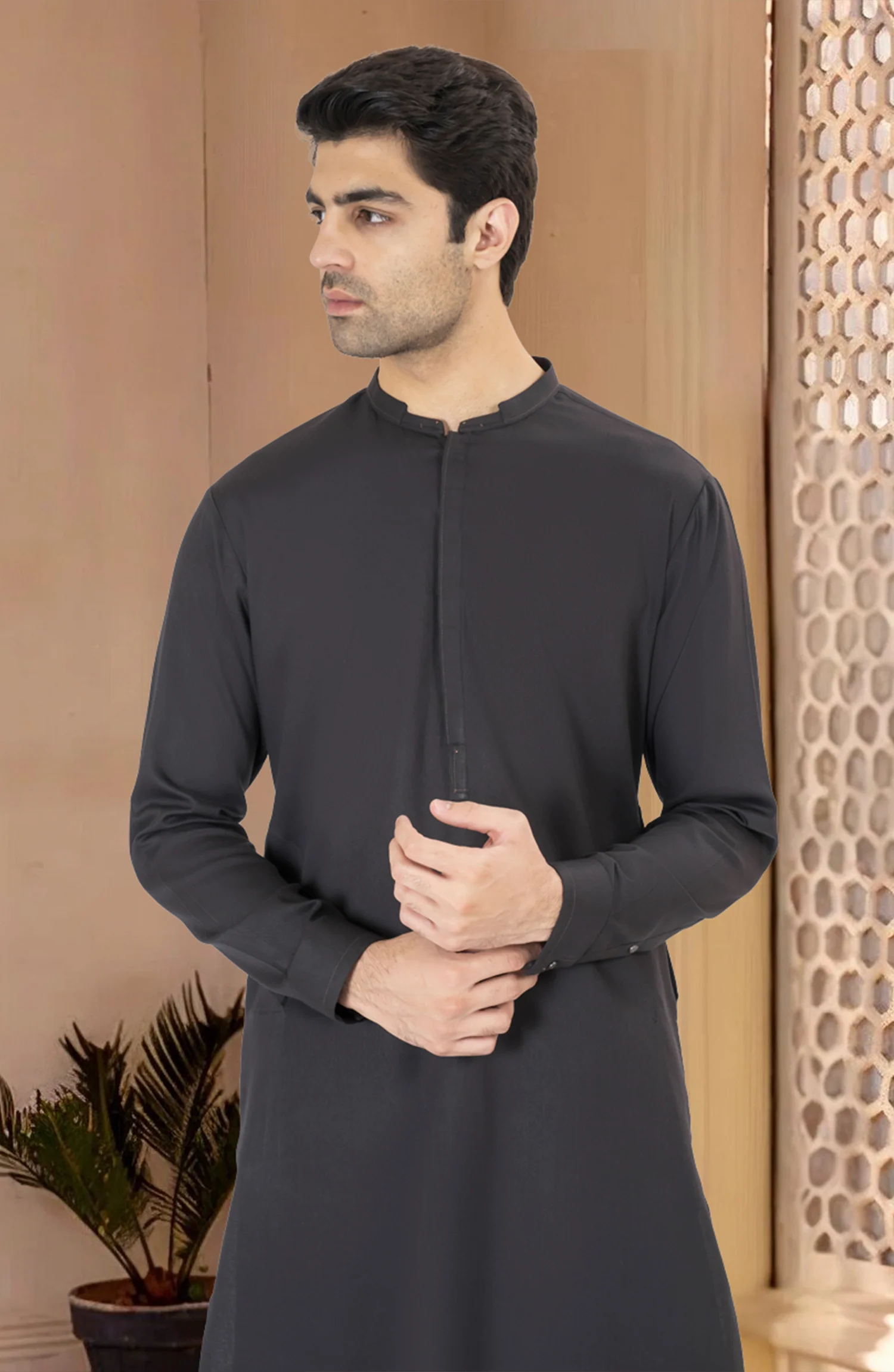 DARK-GREY BLENDED KAMEEZ SHALWAR - Image 2