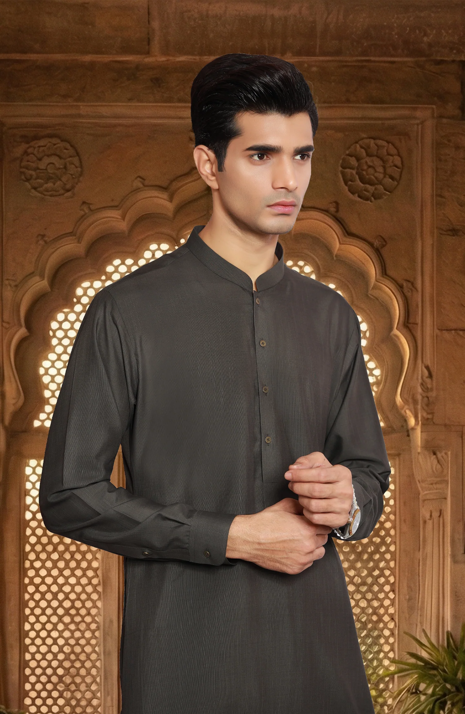 DARK-GREY BLENDED KAMEEZ SHALWAR - Image 4