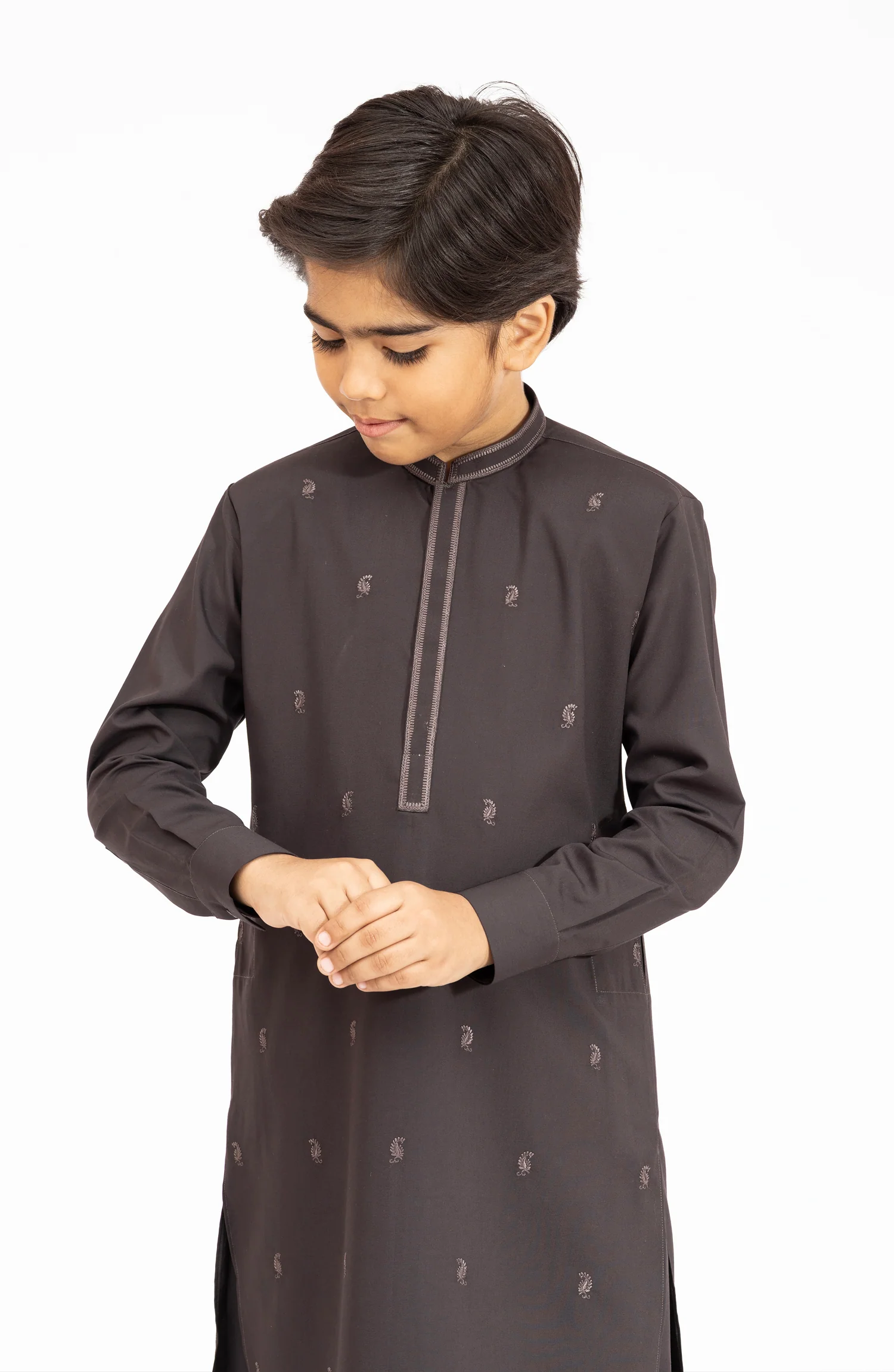 DARK GREY EMBROIDERED BLENDED KAMEEZ SHALWAR - Image 2