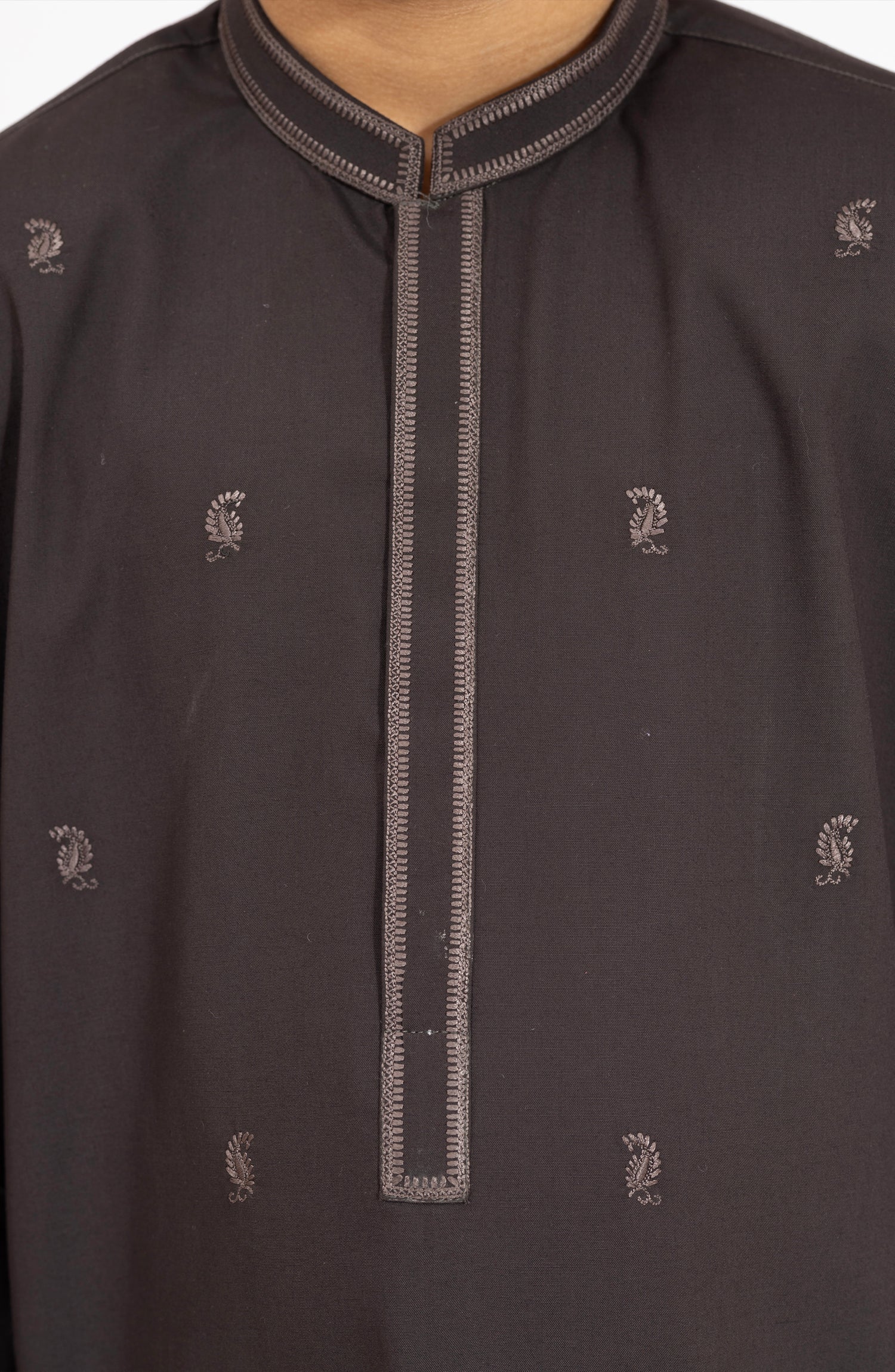DARK GREY EMBROIDERED BLENDED KAMEEZ SHALWAR - Image 3