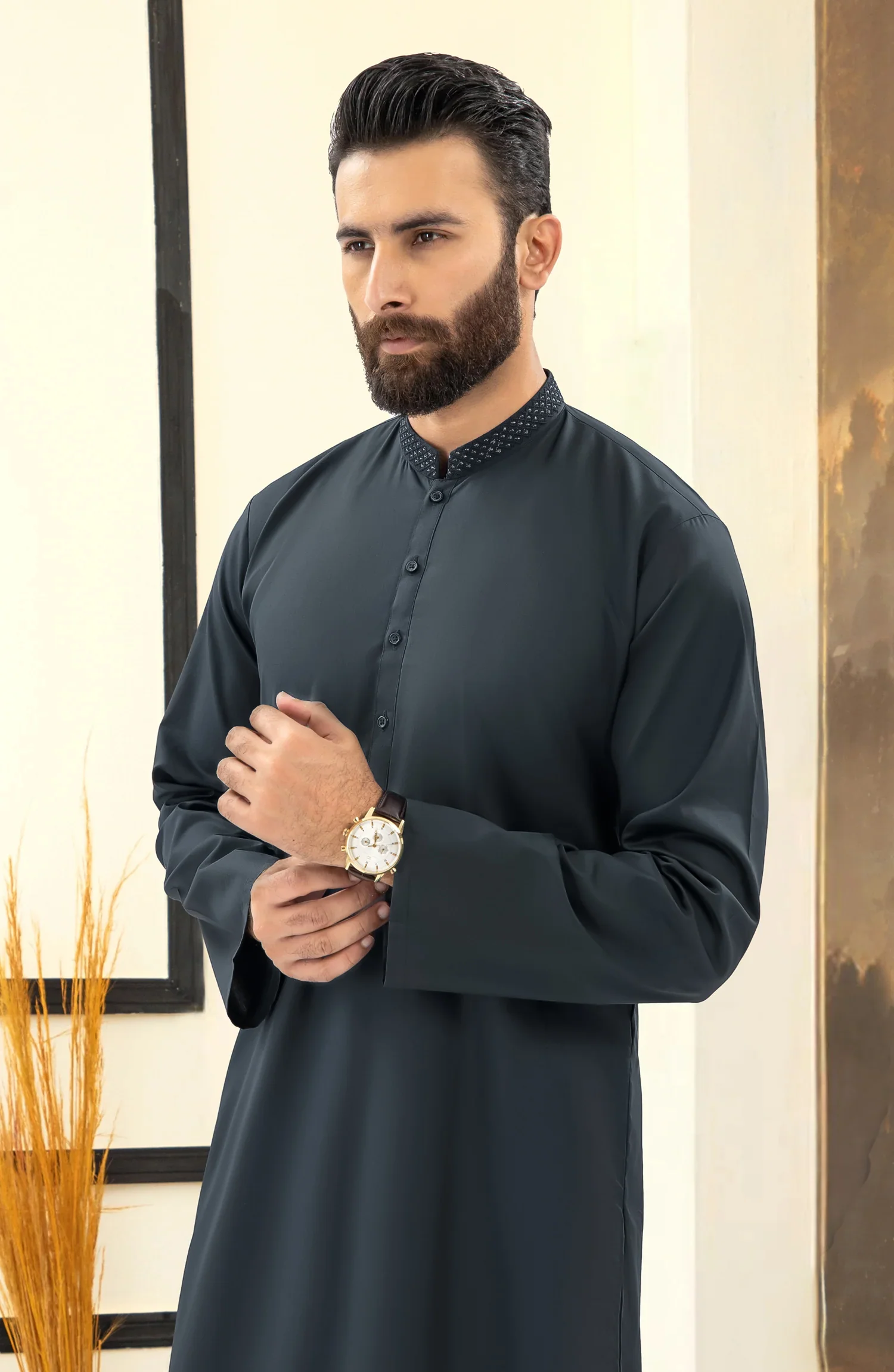 DARK GREY EMBROIDERED KURTA - Image 2