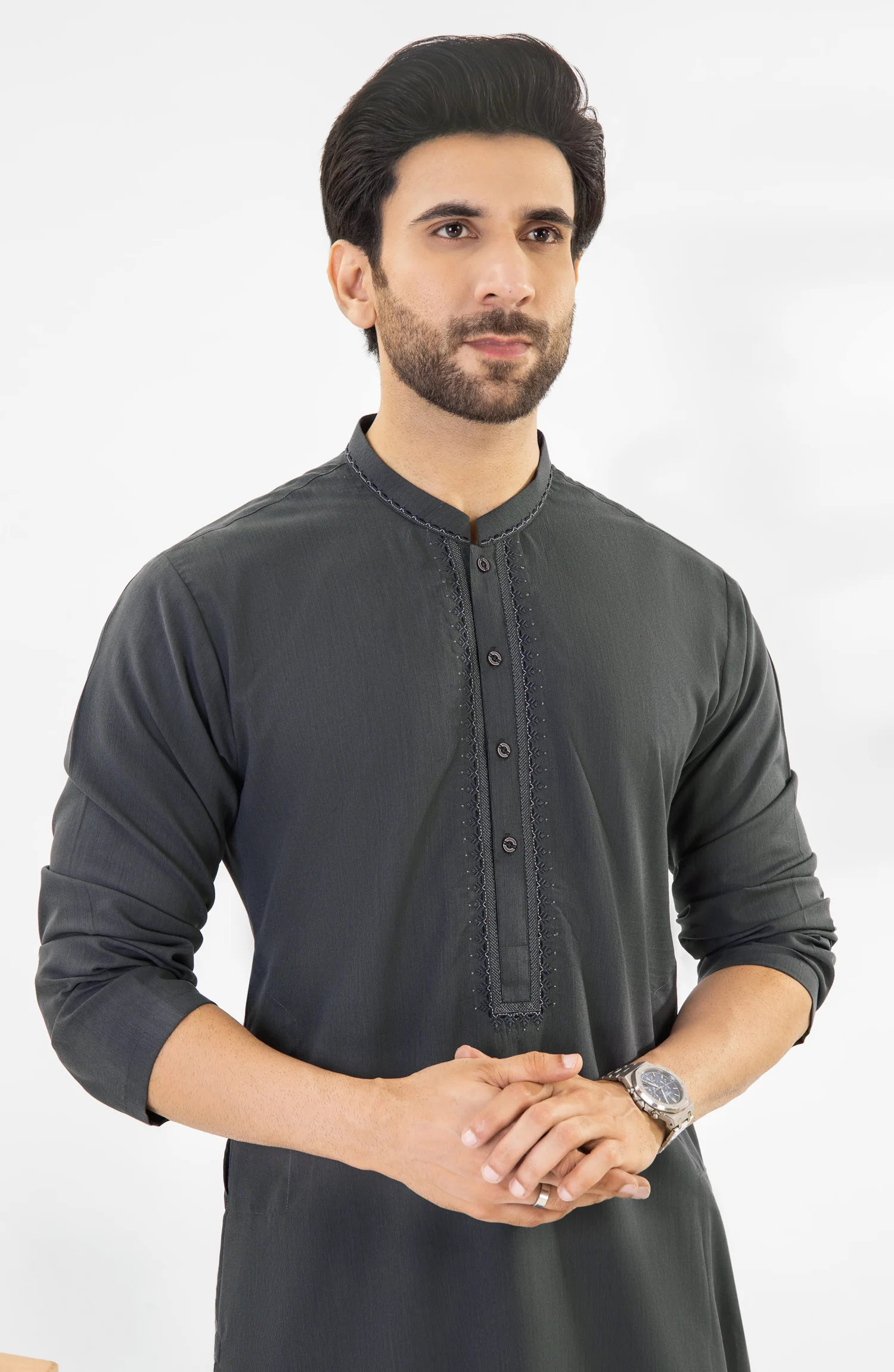 DARK GREY SEMI FORMAL KURTA - Image 2