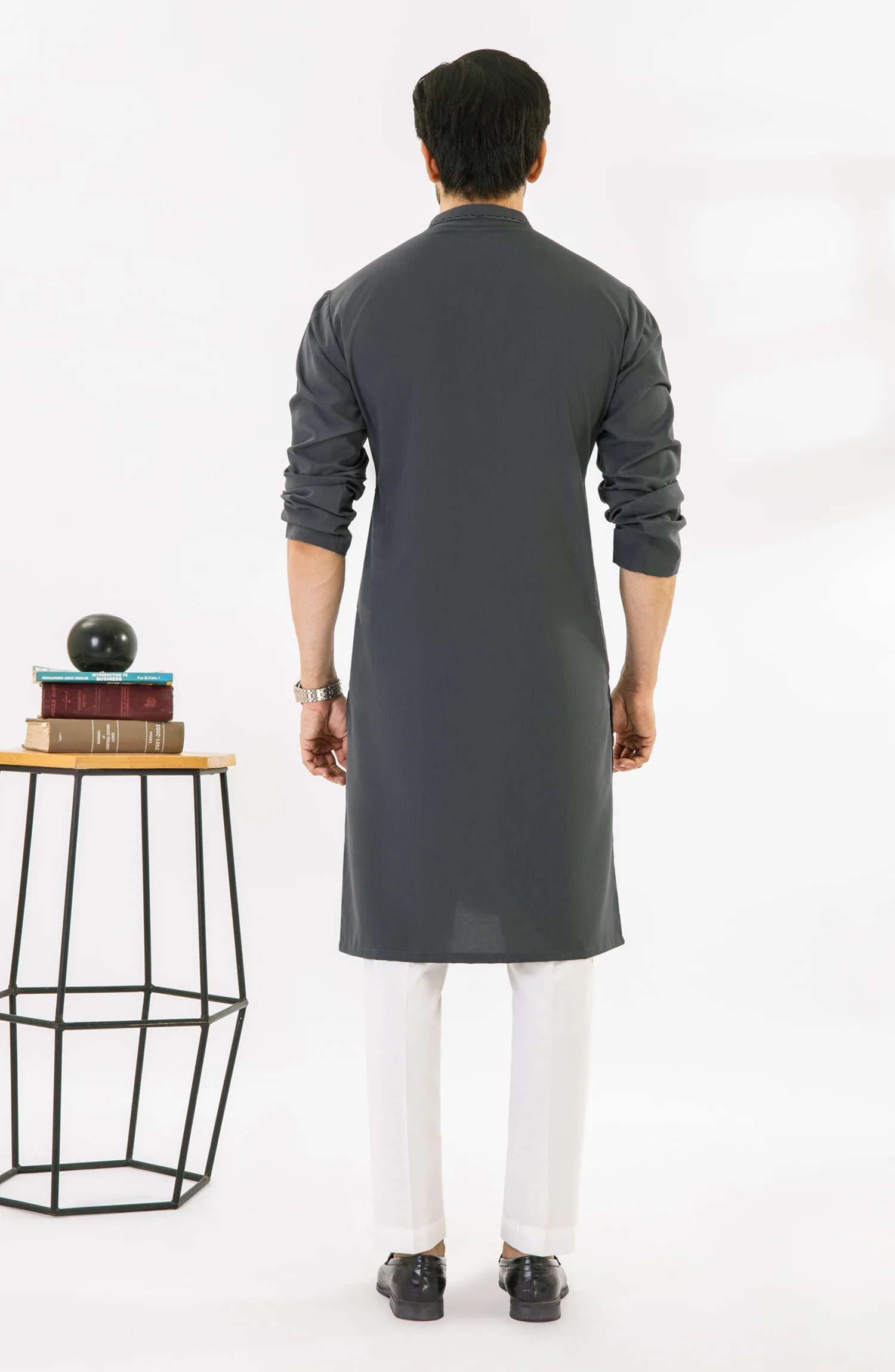 DARK GREY SEMI FORMAL KURTA - Image 3