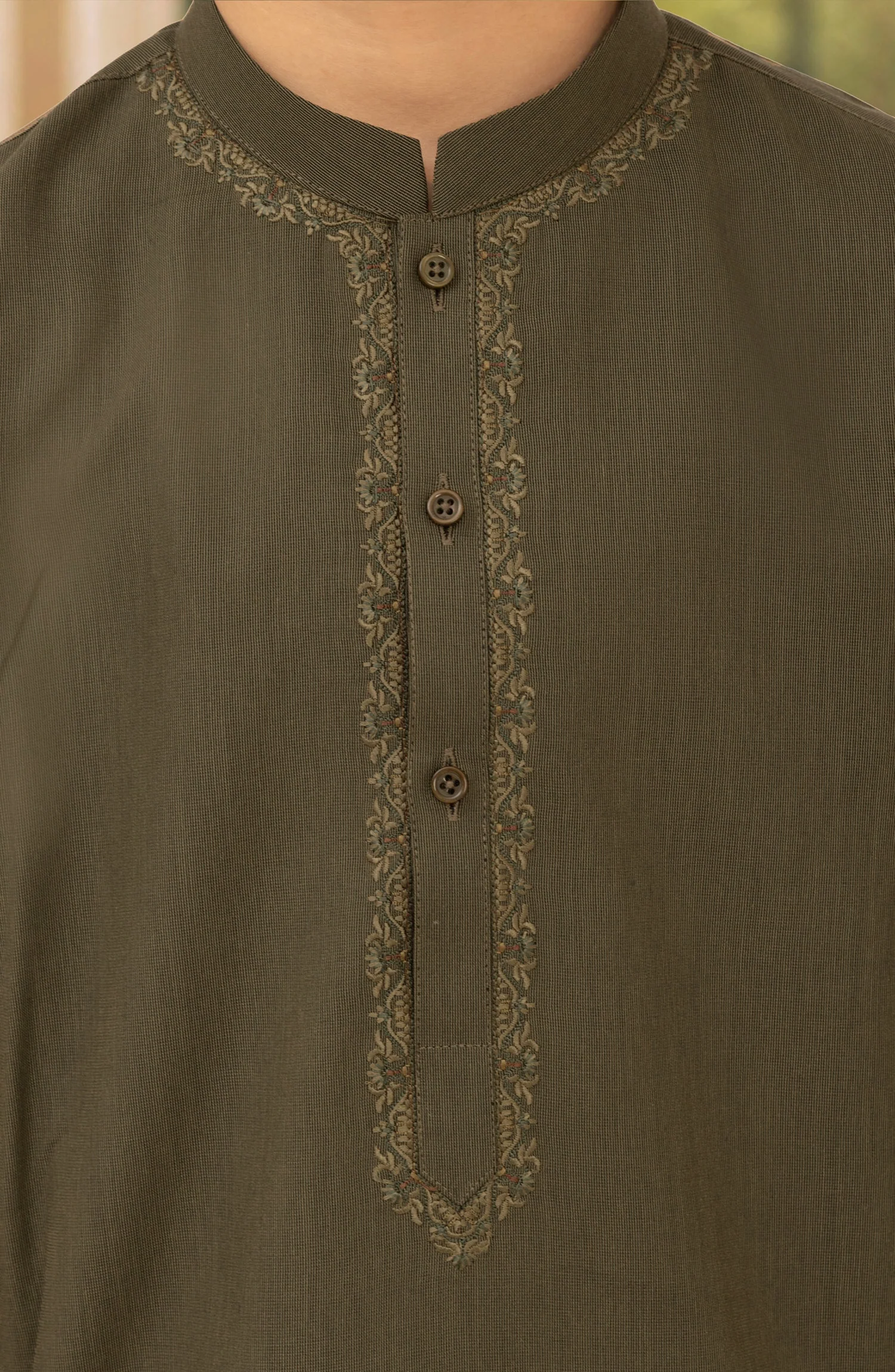DARK-OLIVE EMBROIDERED BLENDED KAMEEZ SHALWAR - Image 5