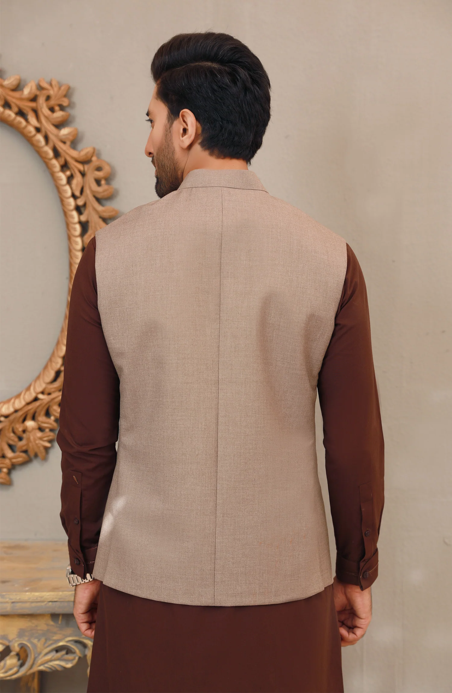 WINTER'22 MEN FORMAL PLAIN WAISTCOAT FAWN - Image 2