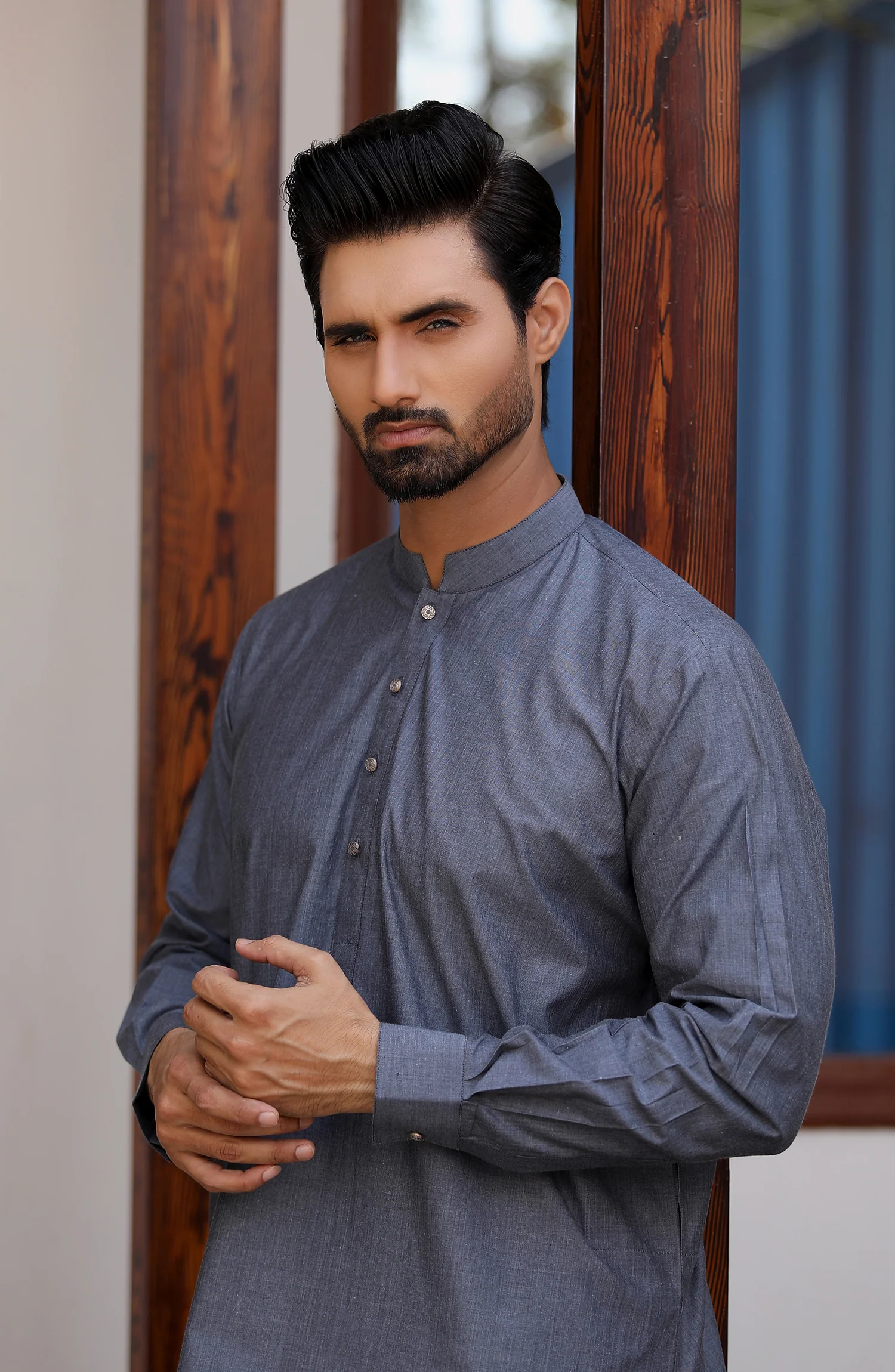 EID FESTIVE'22 MEN KAMEEZ SHALWAR PLAIN BLUE - Image 2