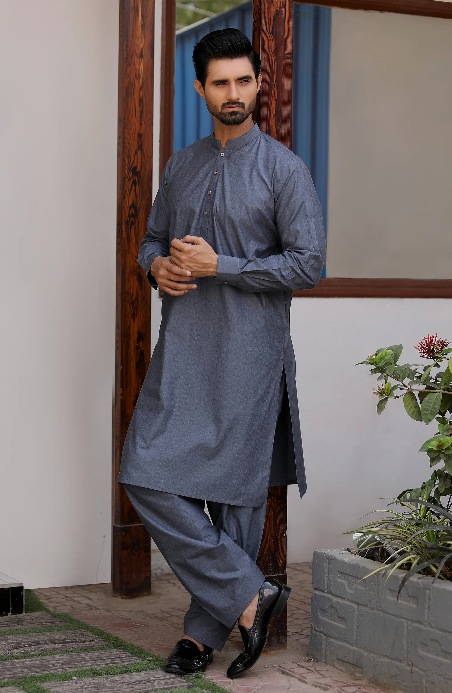 EID FESTIVE'22 MEN KAMEEZ SHALWAR PLAIN BLUE - Image 3