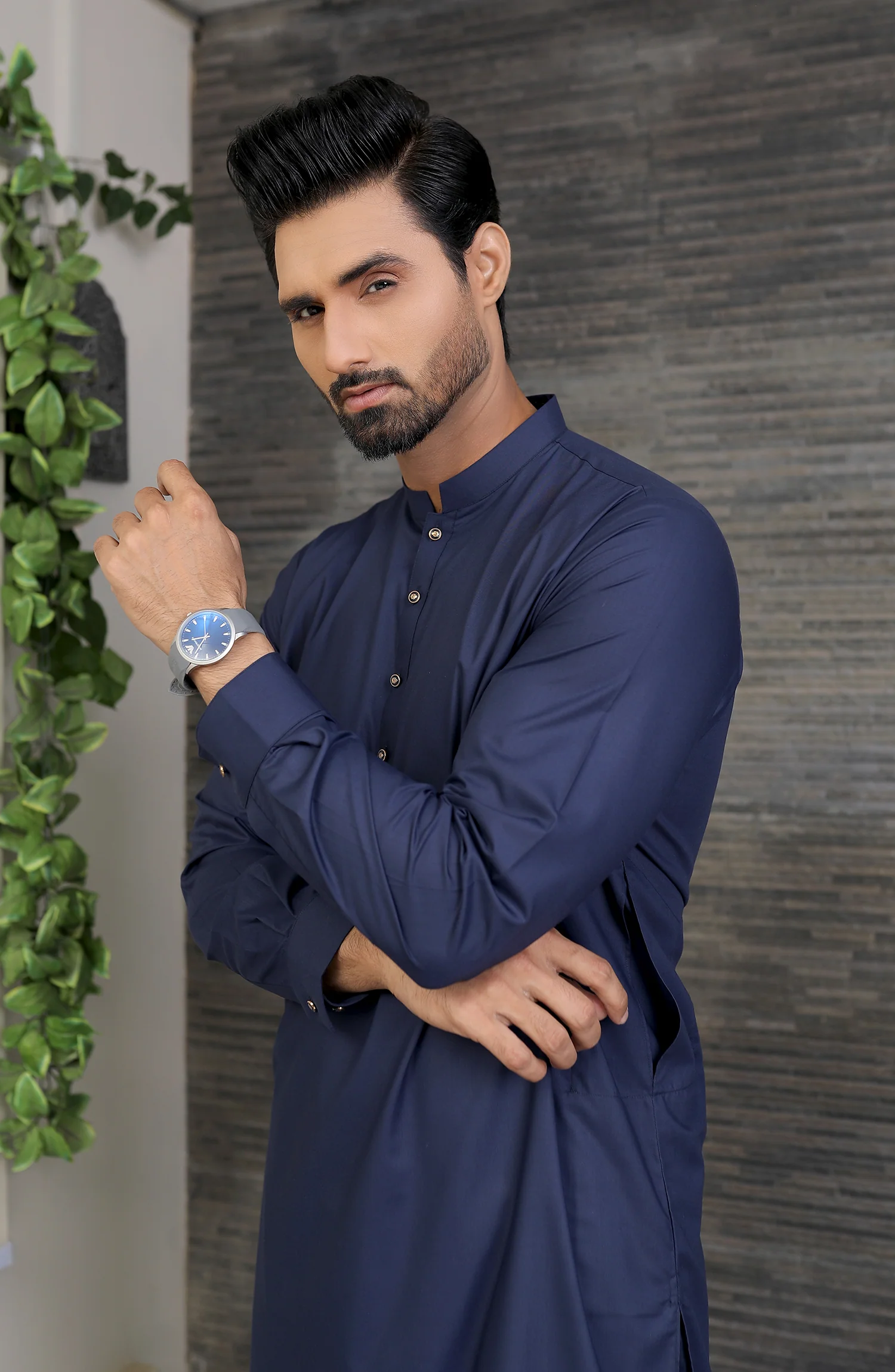 EID FESTIVE'22 MEN KAMEEZ SHALWAR PLAIN DARK BLUE - Image 2
