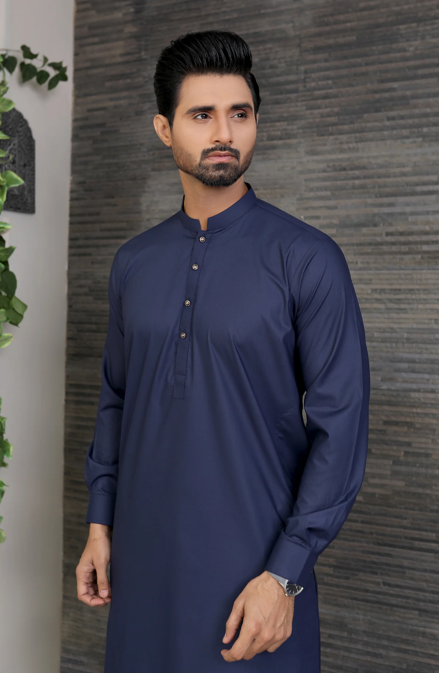 EID FESTIVE'22 MEN KAMEEZ SHALWAR PLAIN DARK BLUE - Image 3