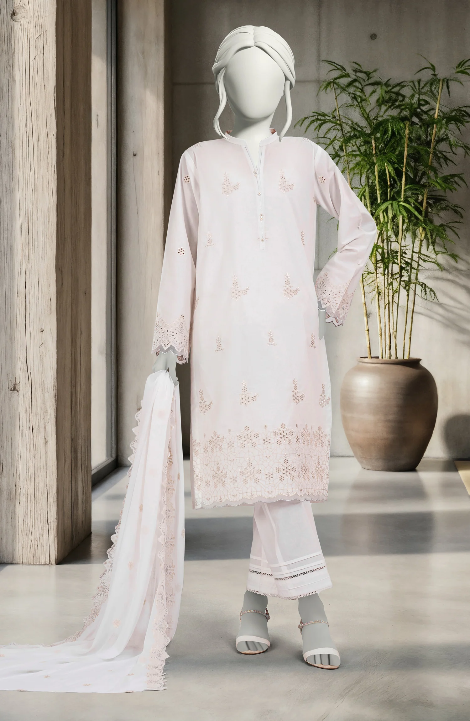 EMBROIDERED CAMBRIC 3PCS UNSTITCHED