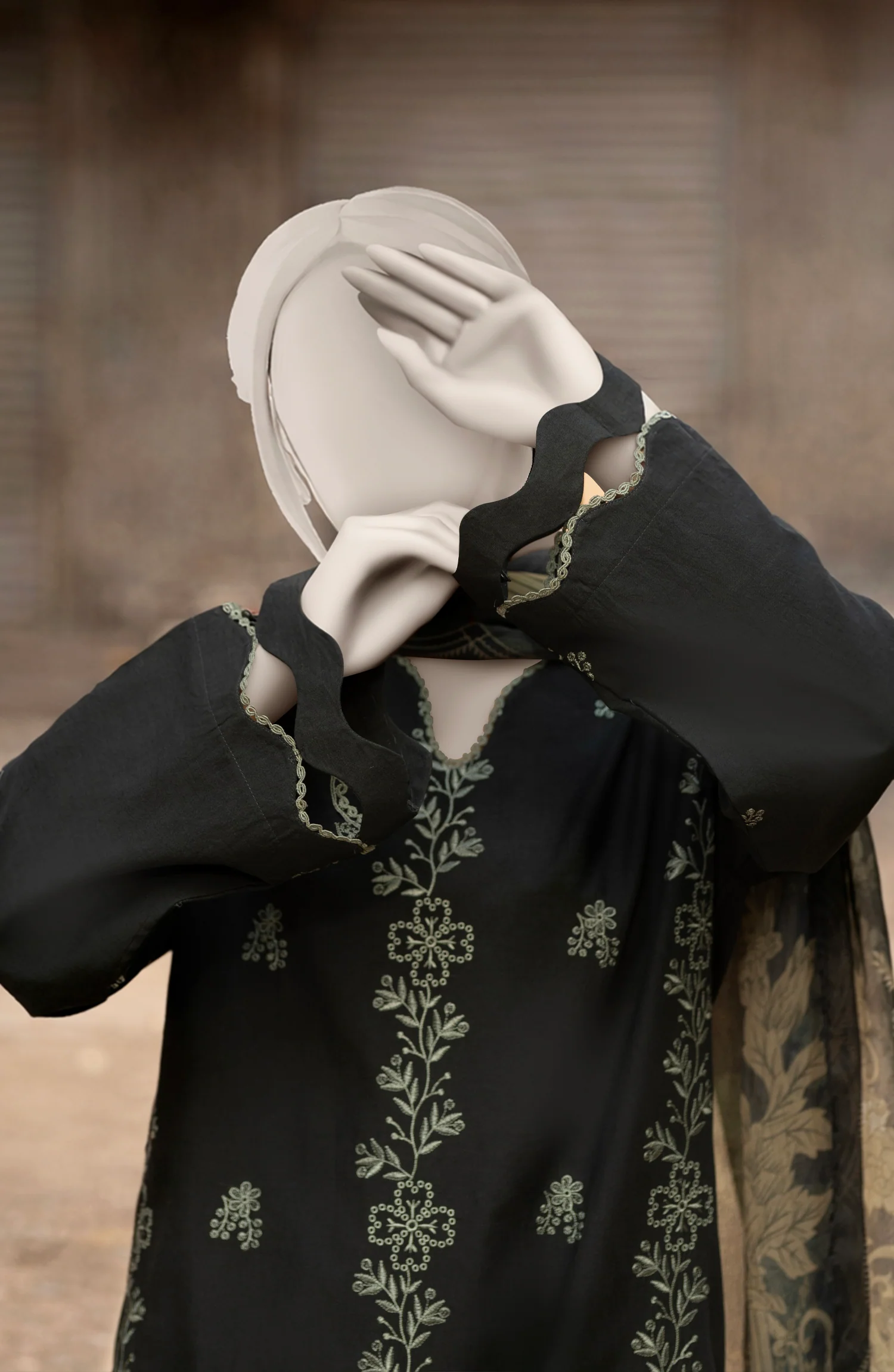 EMBROIDERED CAMBRIC 3PCS UNSTITCHED - Image 2