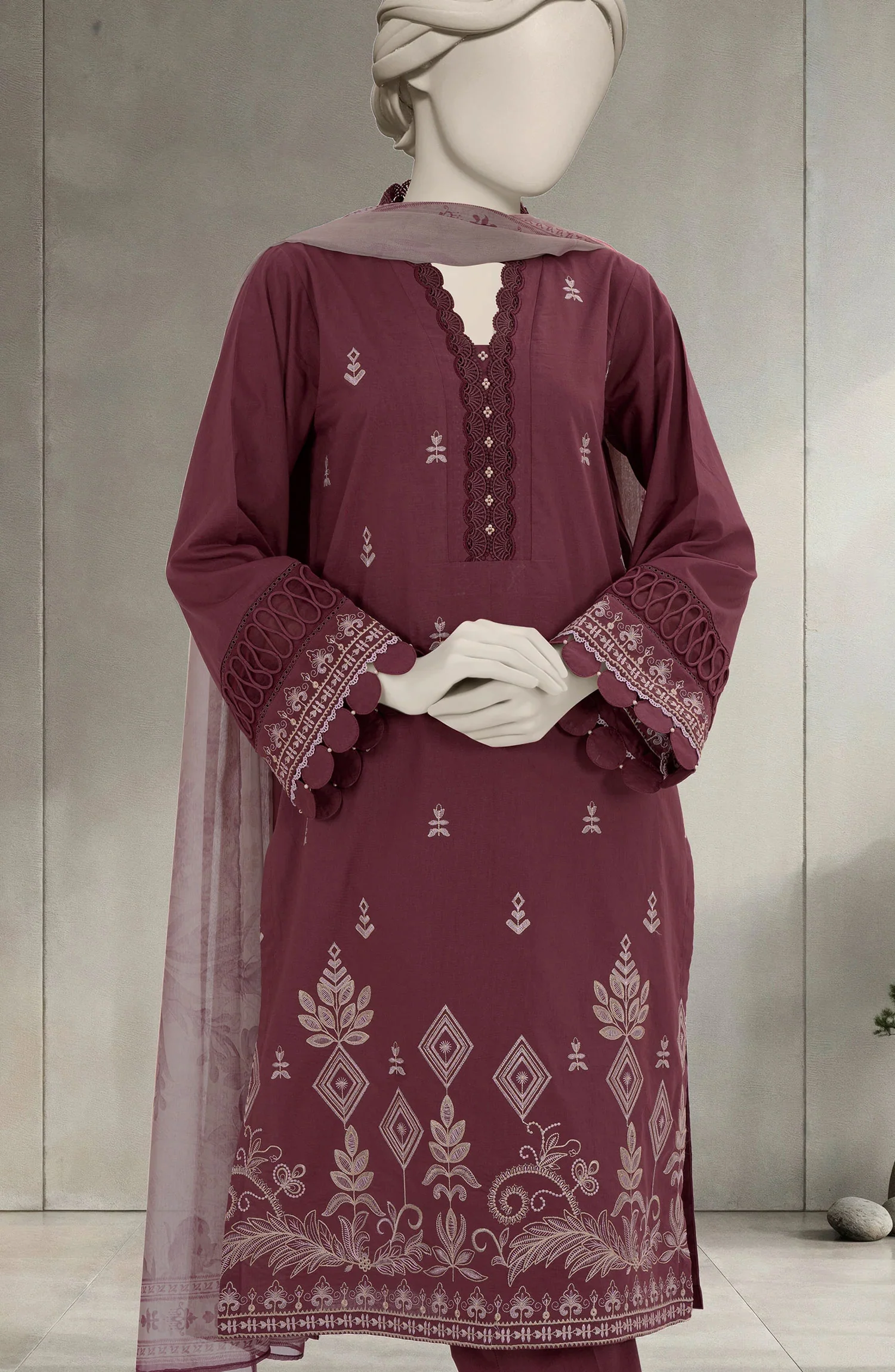 EMBROIDERED CAMBRIC 3PCS UNSTITCHED - Image 2