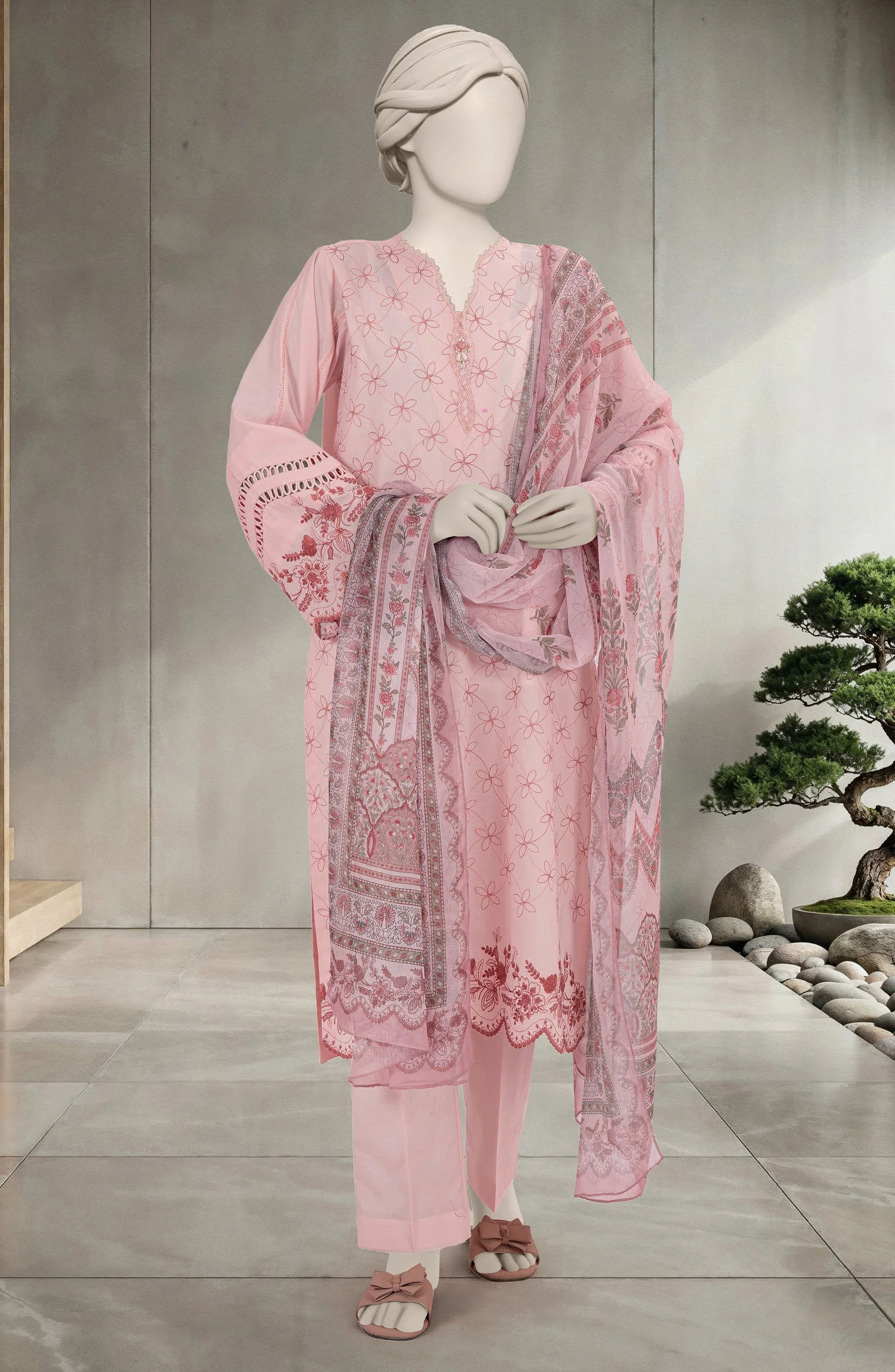 EMBROIDERED CAMBRIC 3PCS UNSTITCHED