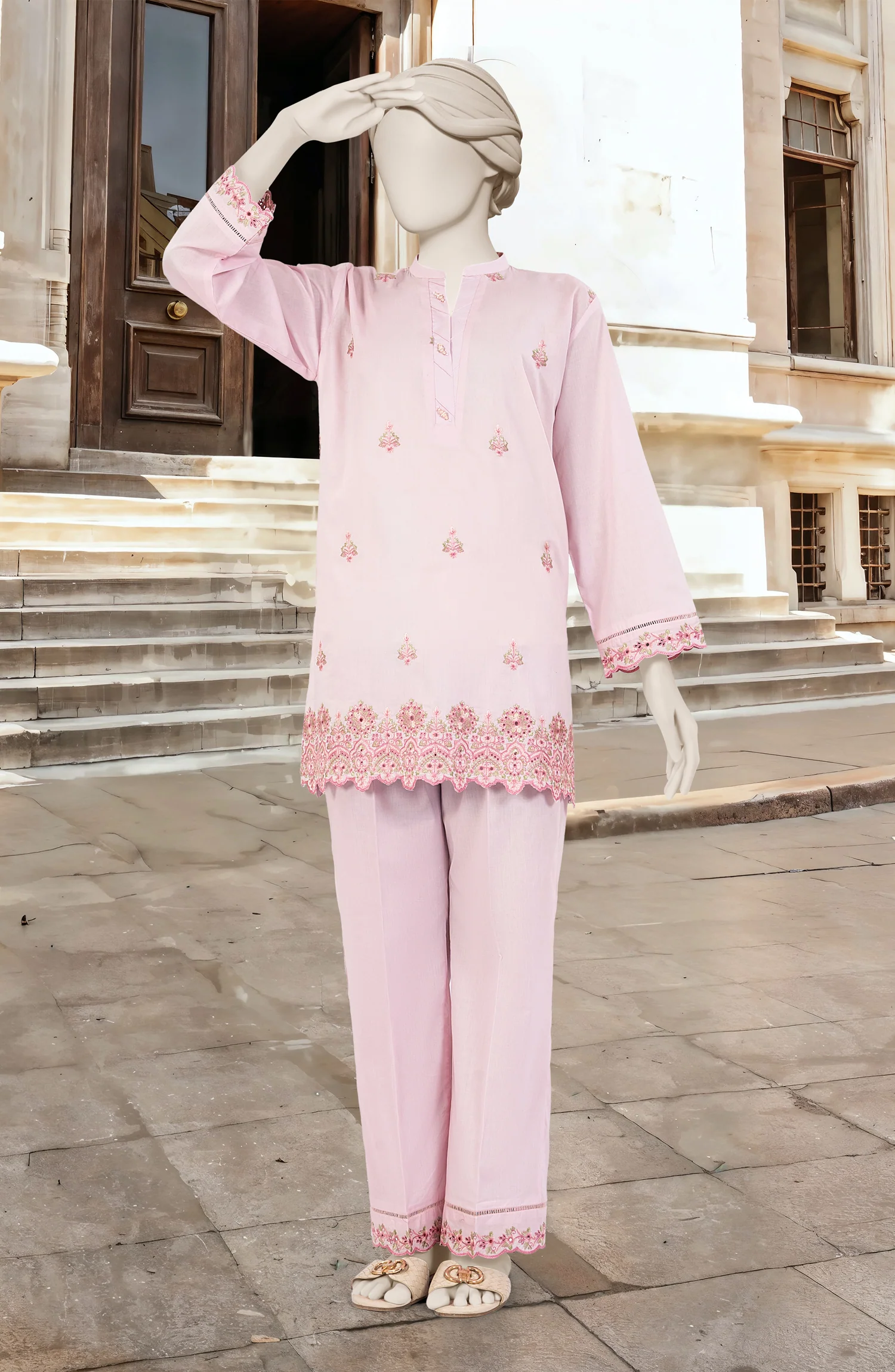 EMBROIDERED CAMBRIC STITCHED 2 PIECE