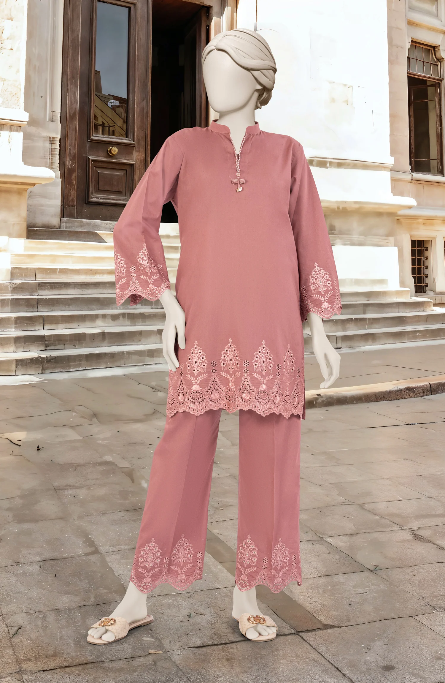 EMBROIDERED CAMBRIC STITCHED 2 PIECE
