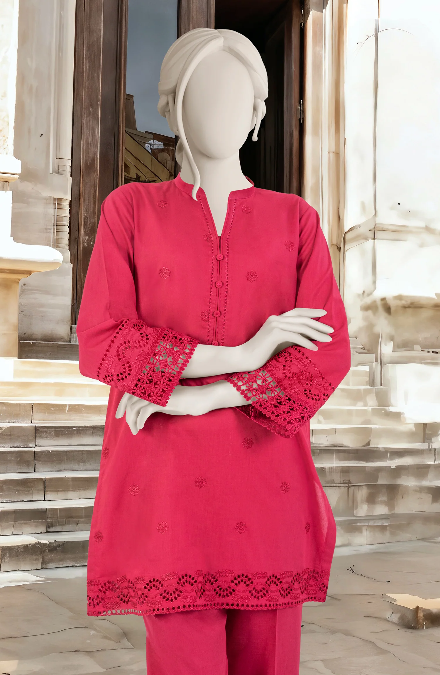 EMBROIDERED CAMBRIC STITCHED 2 PIECE - Image 2