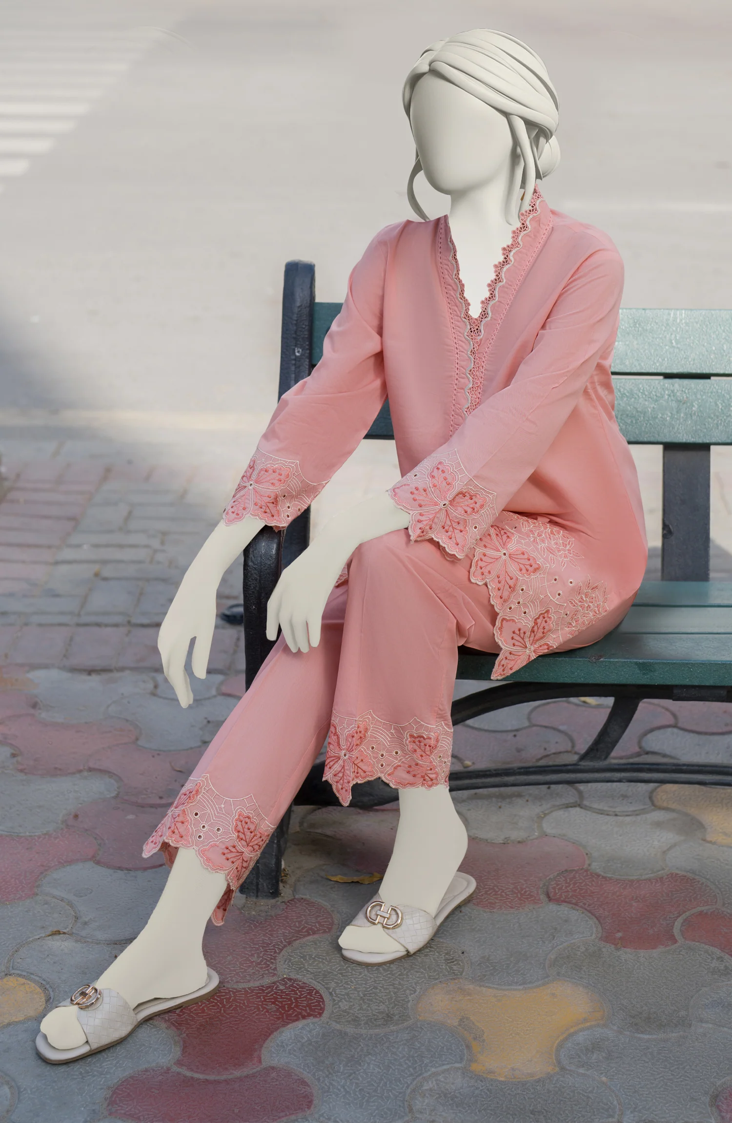 EMBROIDERED CAMBRIC STITCHED 2 PIECE - Image 2