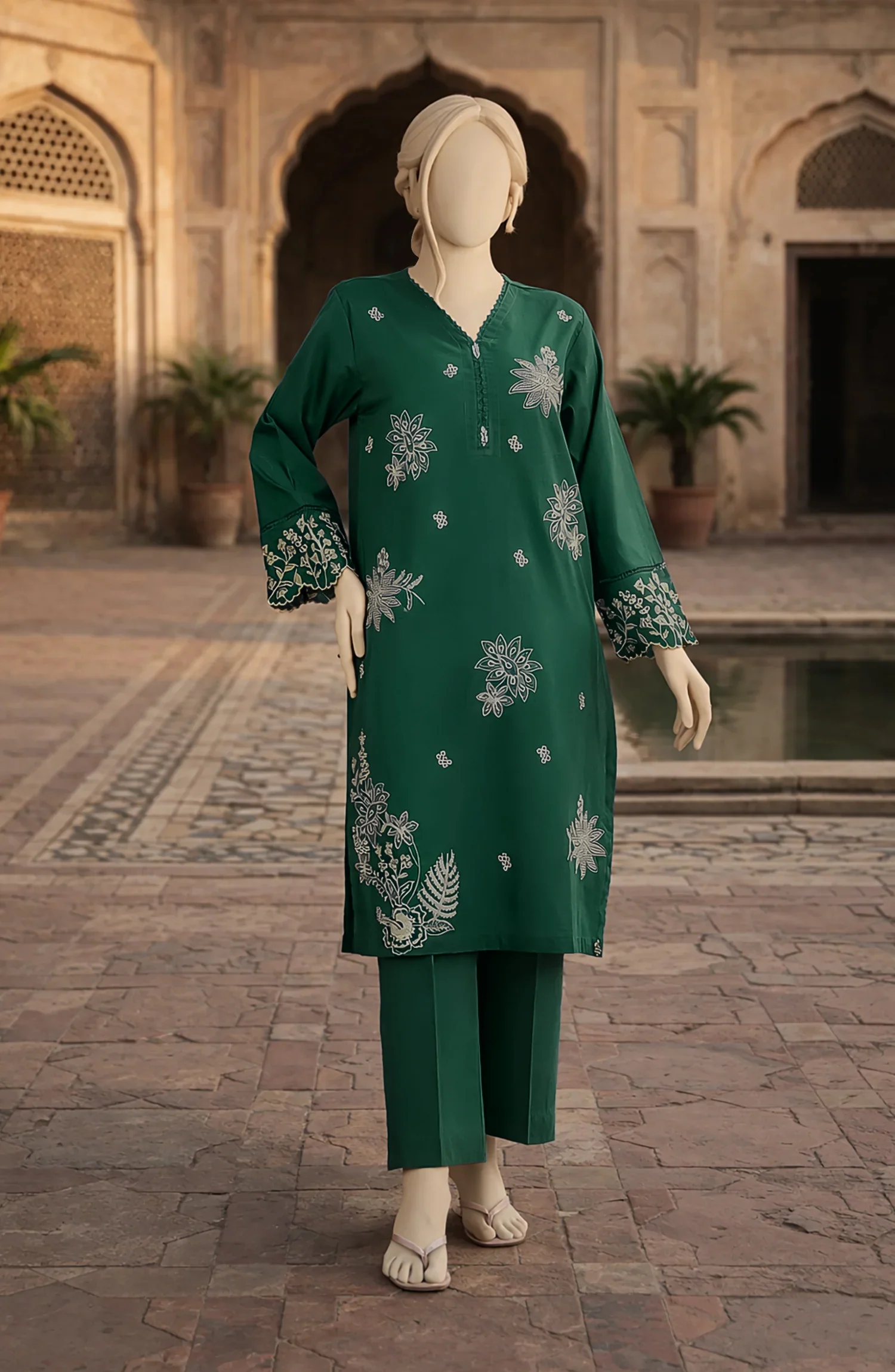 EMBROIDERED CAMBRIC STITCHED 2 PIECE