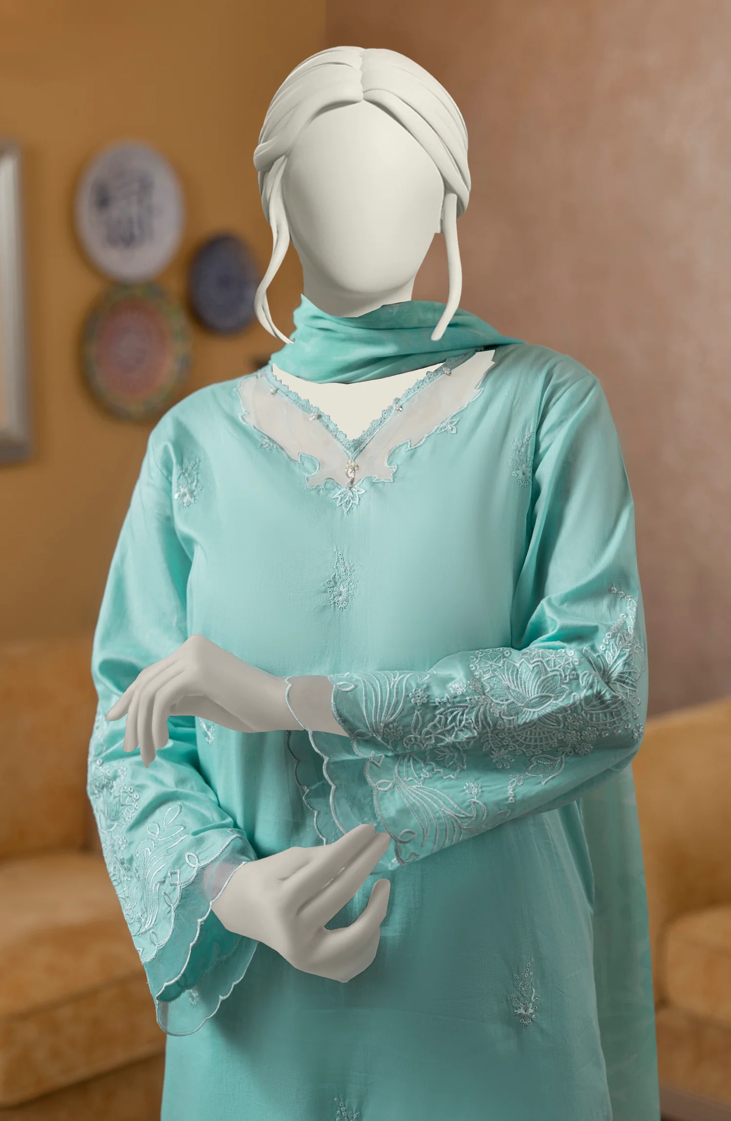 EMBROIDERED CAMBRIC STITCHED 3 PIECE - Image 2