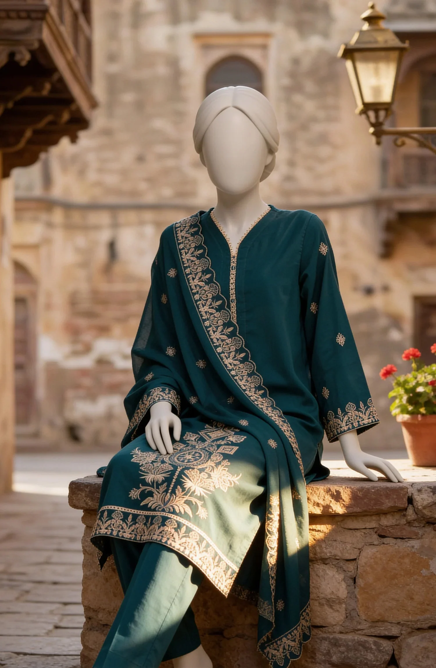 EMBROIDERED CAMBRIC STITCHED 3 PIECE - Image 2