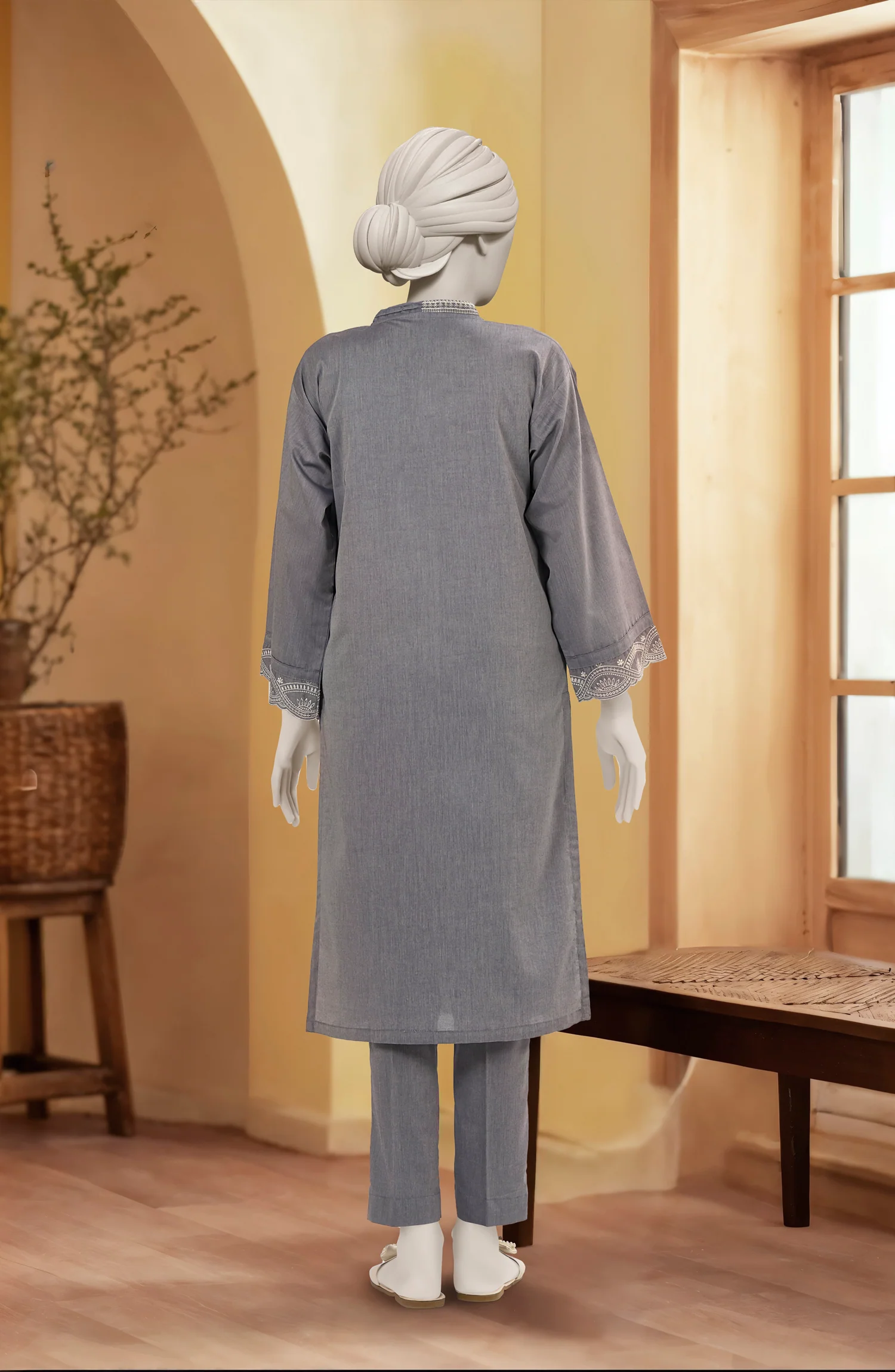 EMBROIDERED CHAMBRAY STITCHED 2 PIECE - Image 5