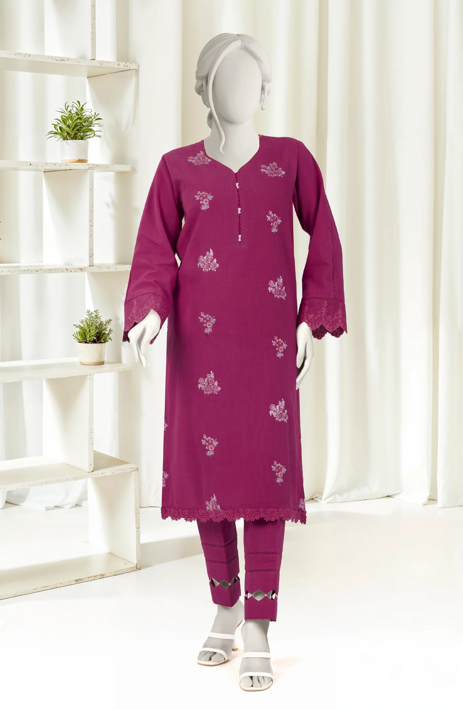EMBROIDERED CROSS HATCH 2PCS UNSTITCHED