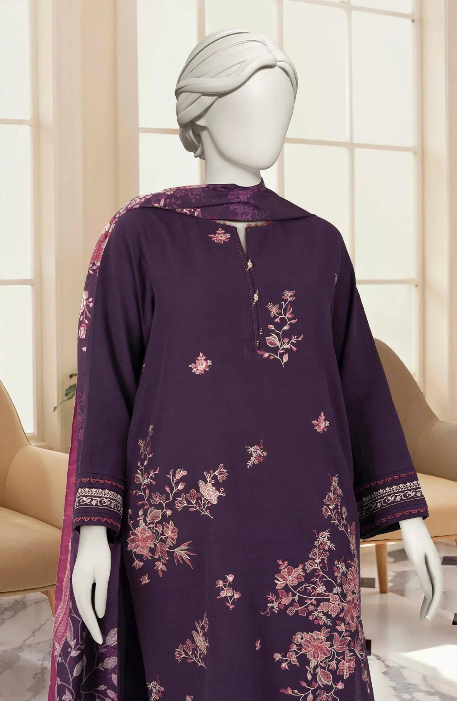 EMBROIDERED KHADDAR 3PCS UNSTITCHED - Image 2