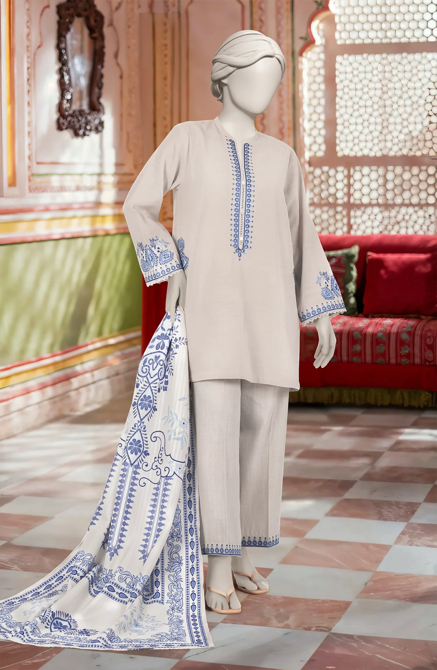 EMBROIDERED KHADDAR 3PCS UNSTITCHED - Image 4
