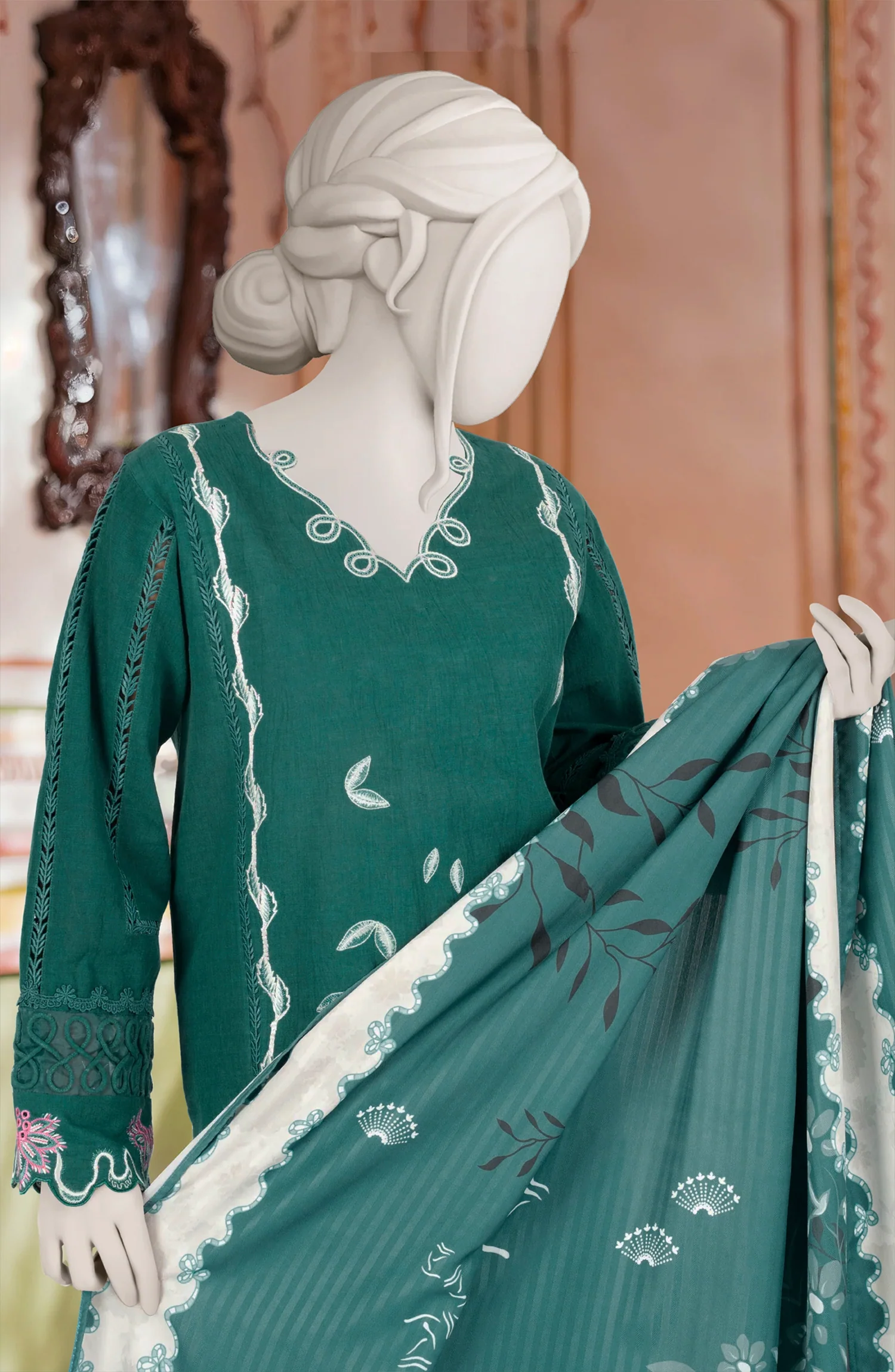 EMBROIDERED KHADDAR 3PCS UNSTITCHED - Image 2