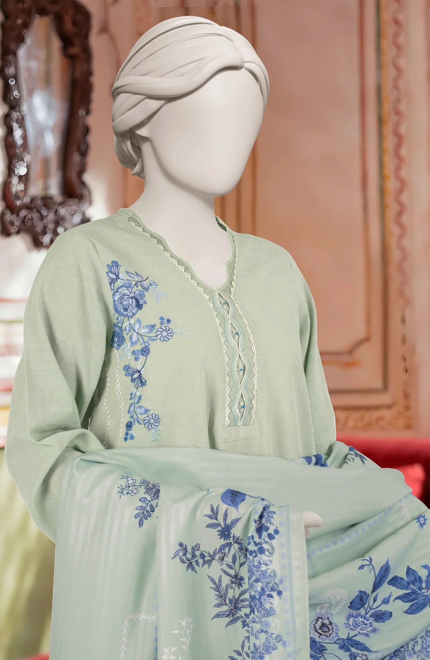 EMBROIDERED KHADDAR 3PCS UNSTITCHED - Image 2