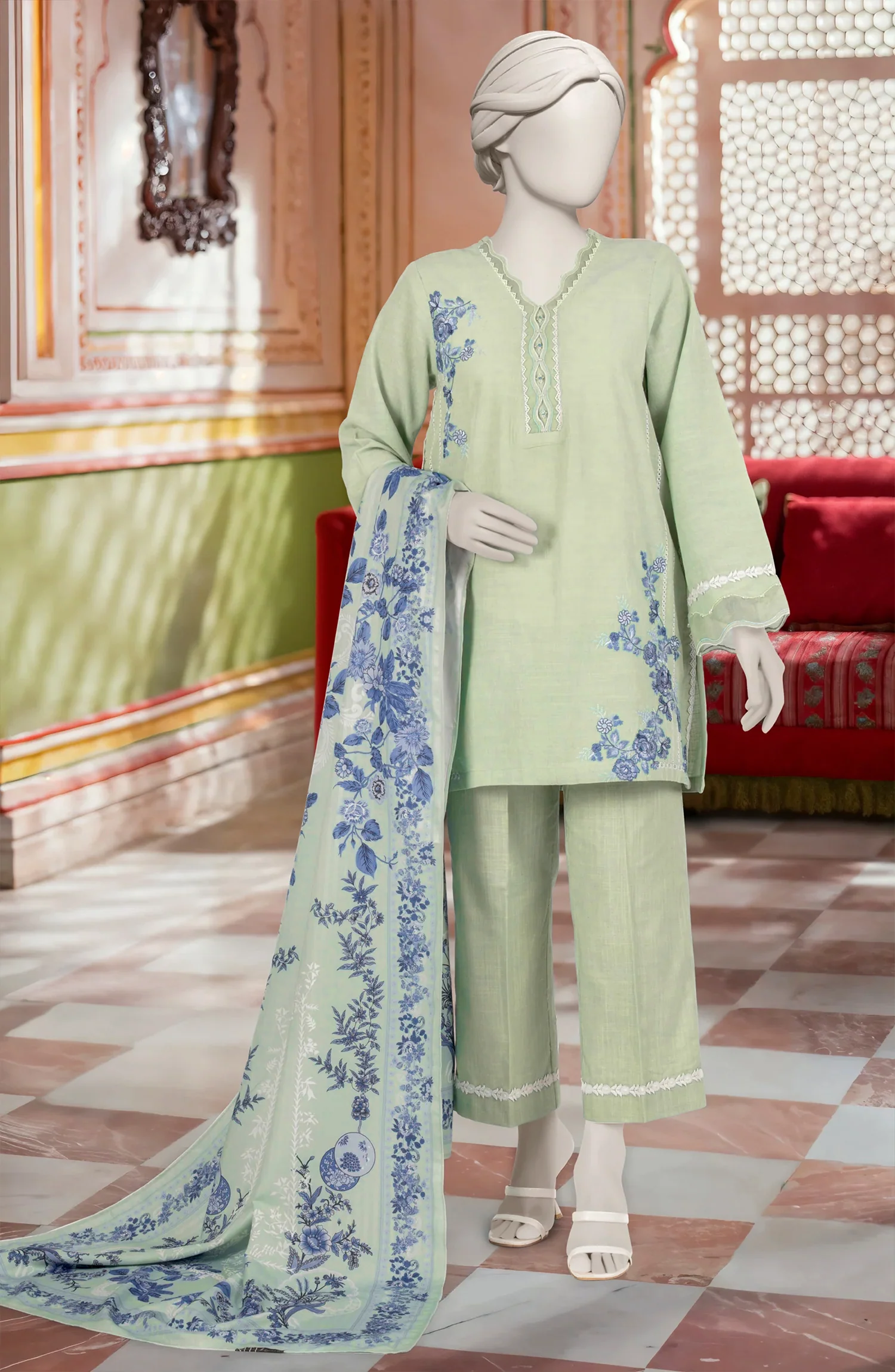 EMBROIDERED KHADDAR 3PCS UNSTITCHED - Image 4
