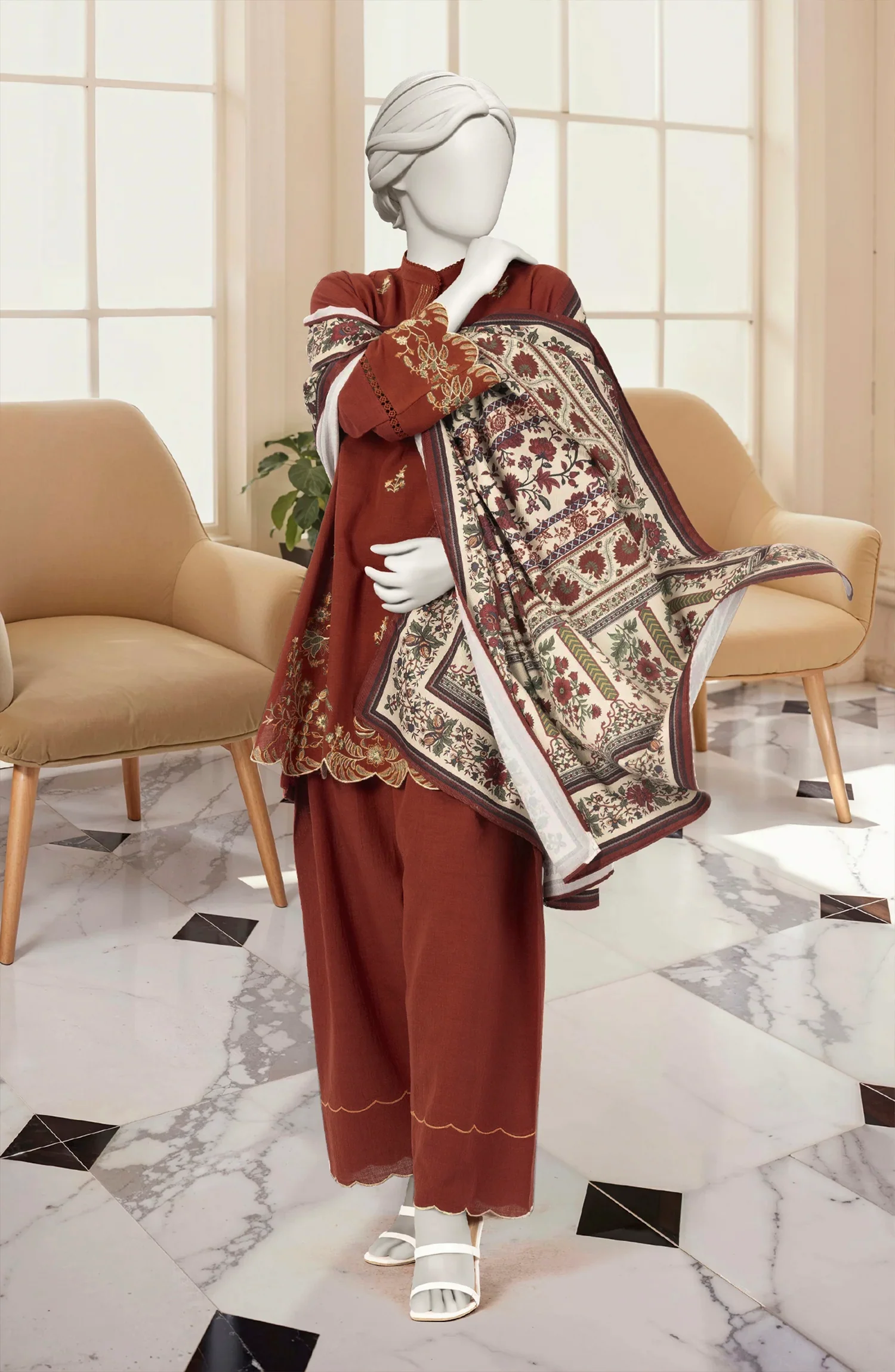 EMBROIDERED KHADDAR 3PCS UNSTITCHED - Image 4