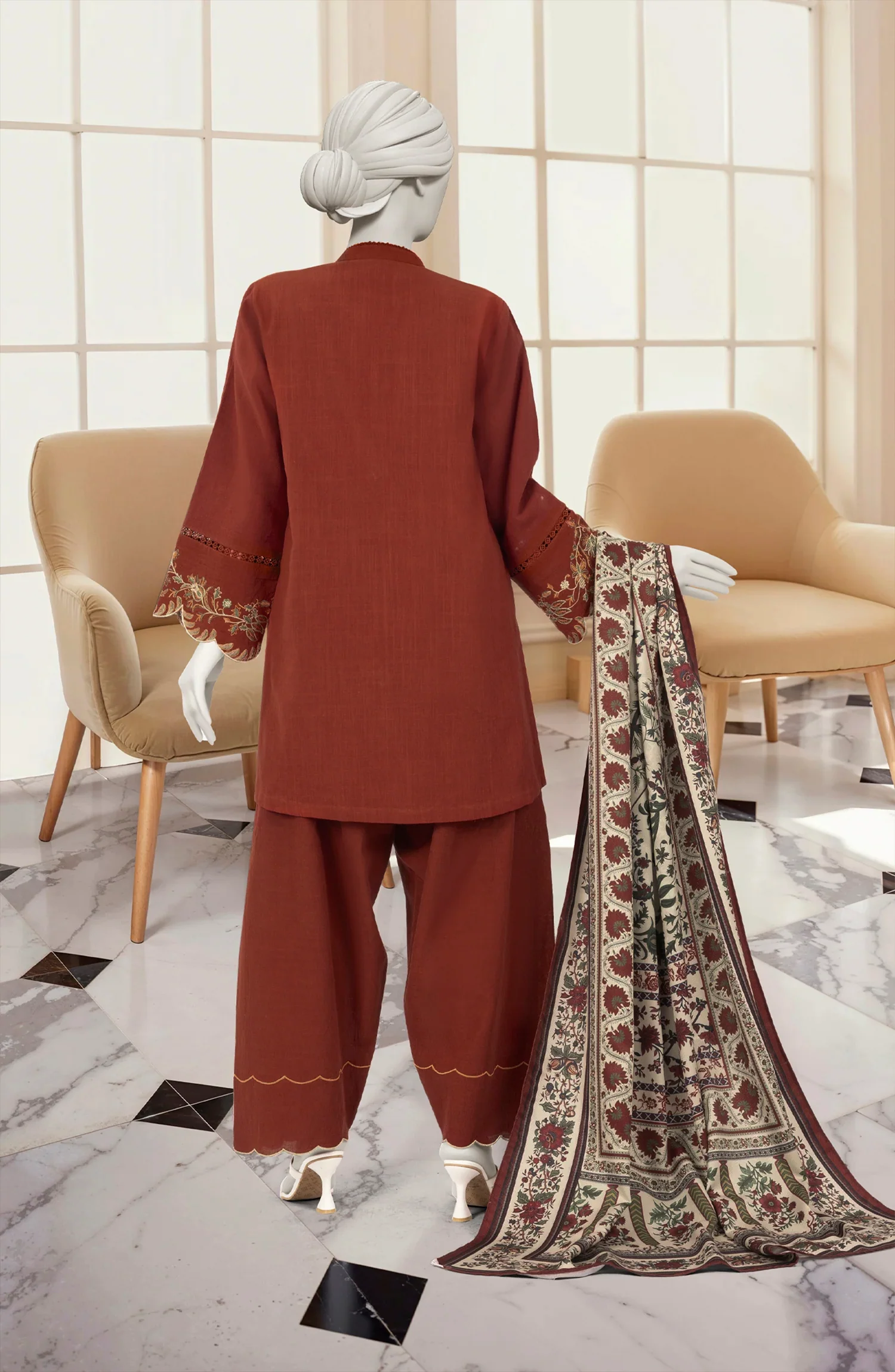 EMBROIDERED KHADDAR 3PCS UNSTITCHED - Image 5
