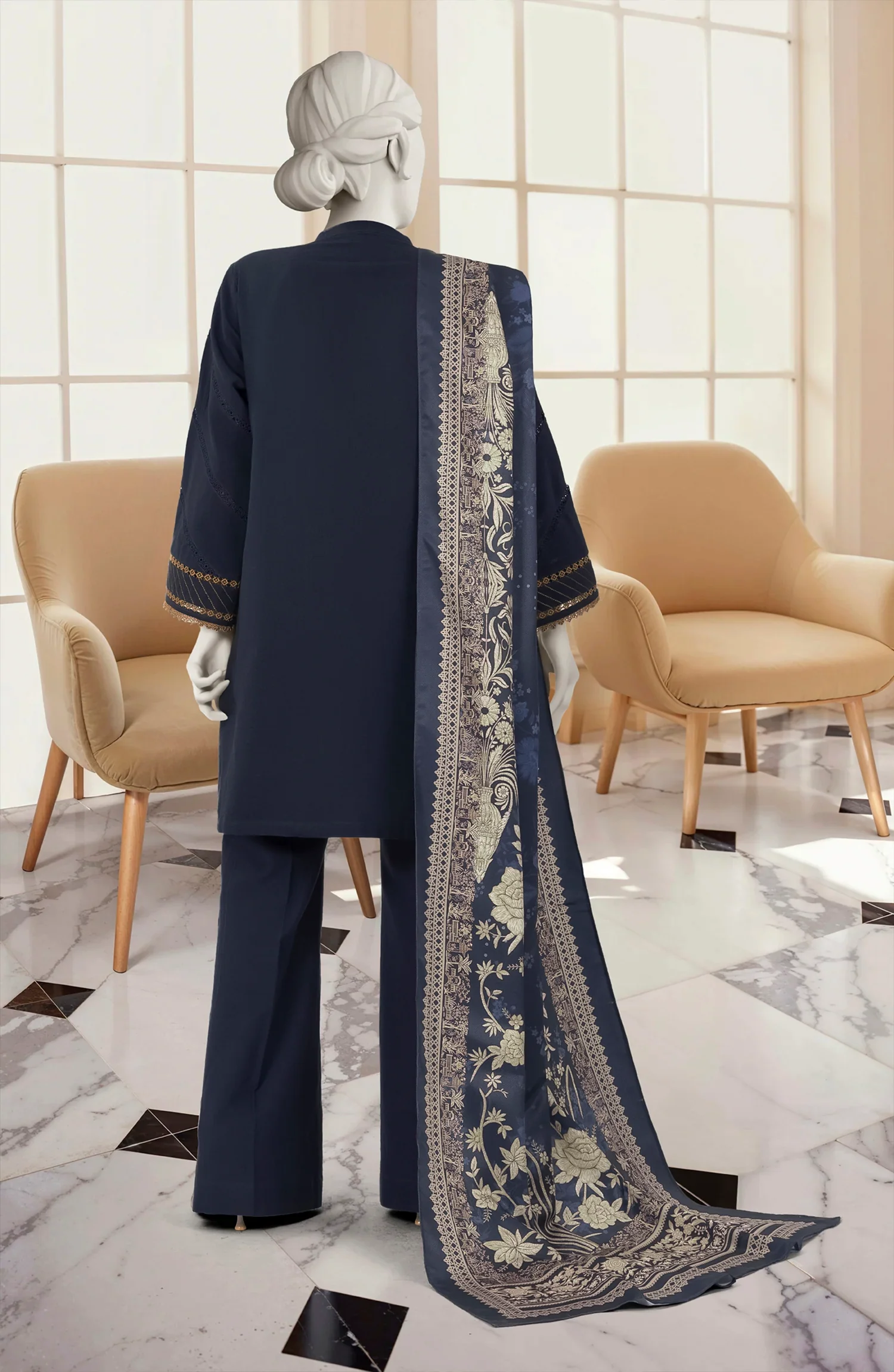 EMBROIDERED KHADDAR 3PCS UNSTITCHED - Image 5