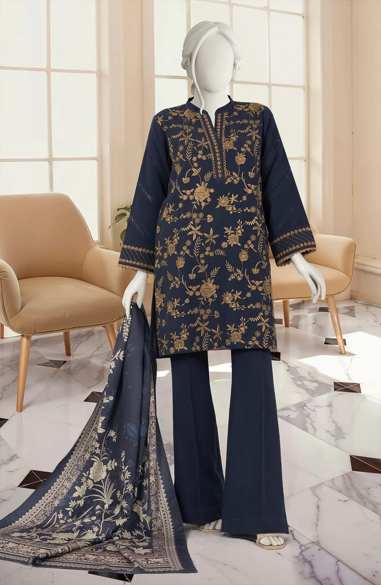 EMBROIDERED KHADDAR 3PCS UNSTITCHED - Image 6